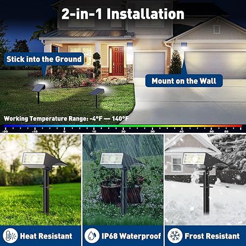 Miniatura 5 de Focos solares para exteriores, paquete de 1056 luces LED para exteriores para patio, impermeables, IP68, 4 modos de iluminación, focos solares de