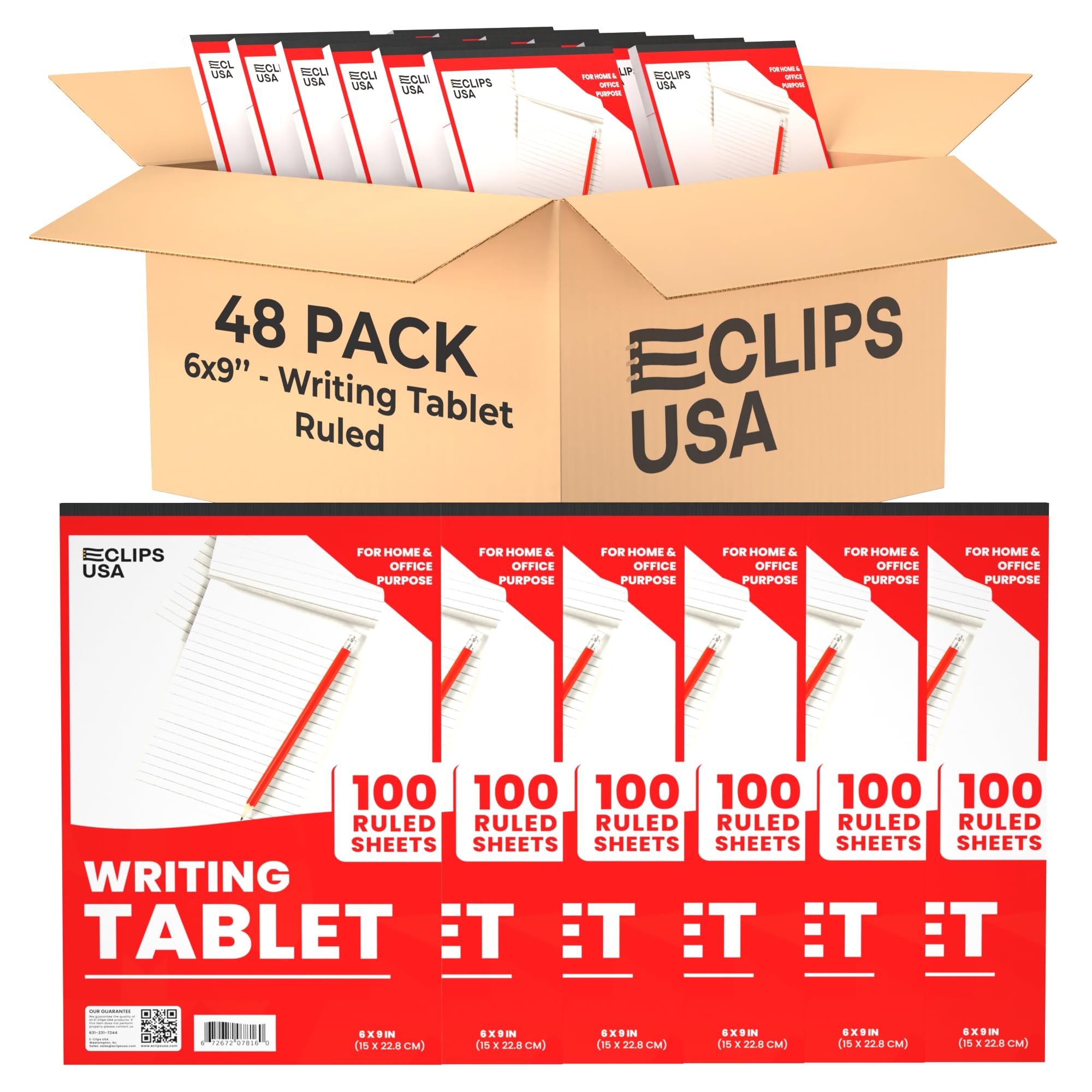 E-CLIPS USA Notepads Ruled Writing Tablet Note Pads 6 x 9 Small Notepads Memo Pad White Chipboard Back