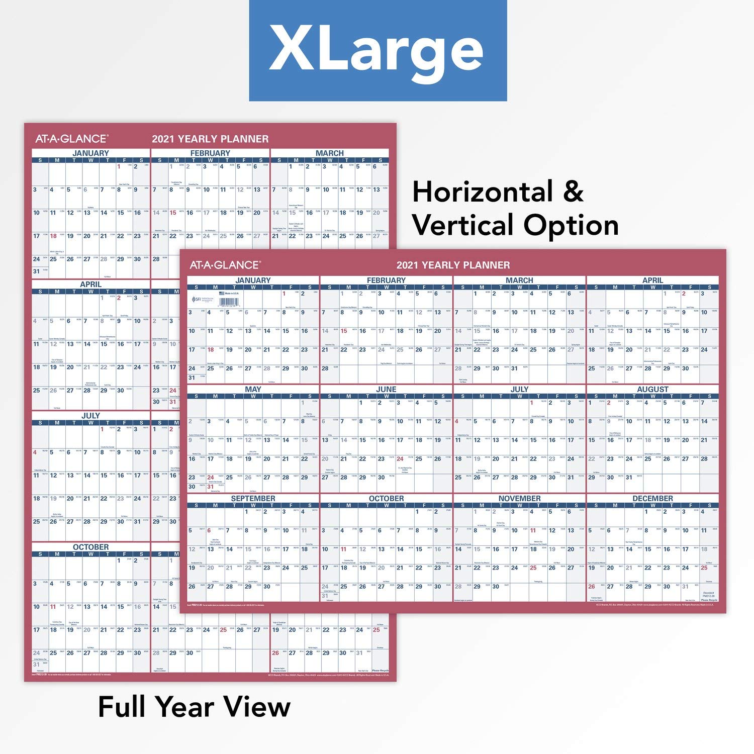 AT-A-GLANCE, Papierkalender, Wandplaner für 2021, 61 x 91,4 cm, XL, vertikal/horizontal, wendbar (PM2122821)