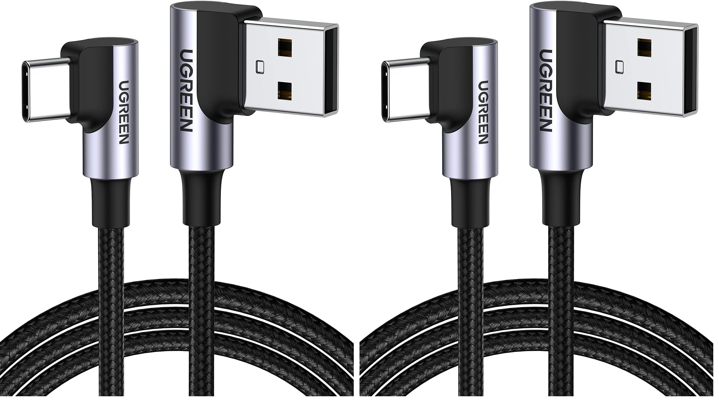 UGREEN USB to USB C Cable 90 Degree USB C Fast Charging Cord Compatible with iPhone 17/16/16 Plus/16 Pro/16 Pro Max/15/Samsung Galaxy S10/S10+/Pixel 9/6a/LG G8/G7/Pixel/Switch, etc, 1.6FT (Pack of 2)
