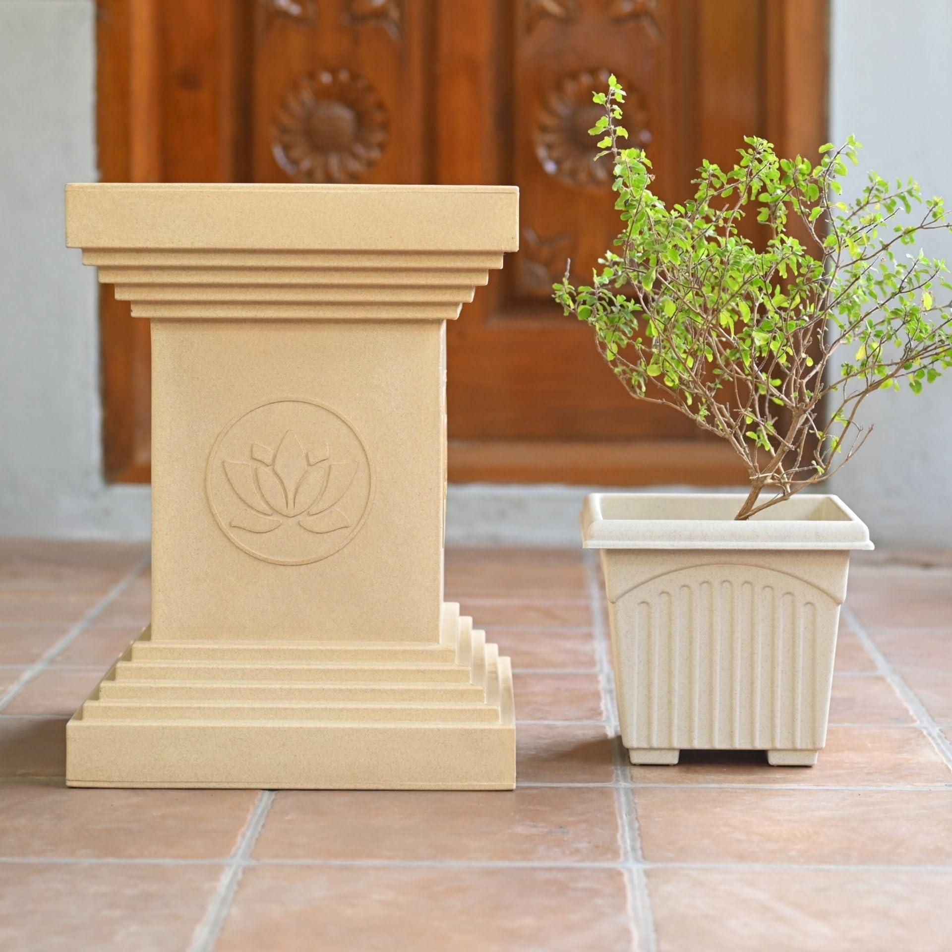 Eha Earth Friendly 10 & 20 Inch Big Planters Made with Rice Husk | 2 Units | Big Planters for Home Decor | Heavy Duty Plant Pot | UV Protected Pot for Plant | Pots & Planters Big Size