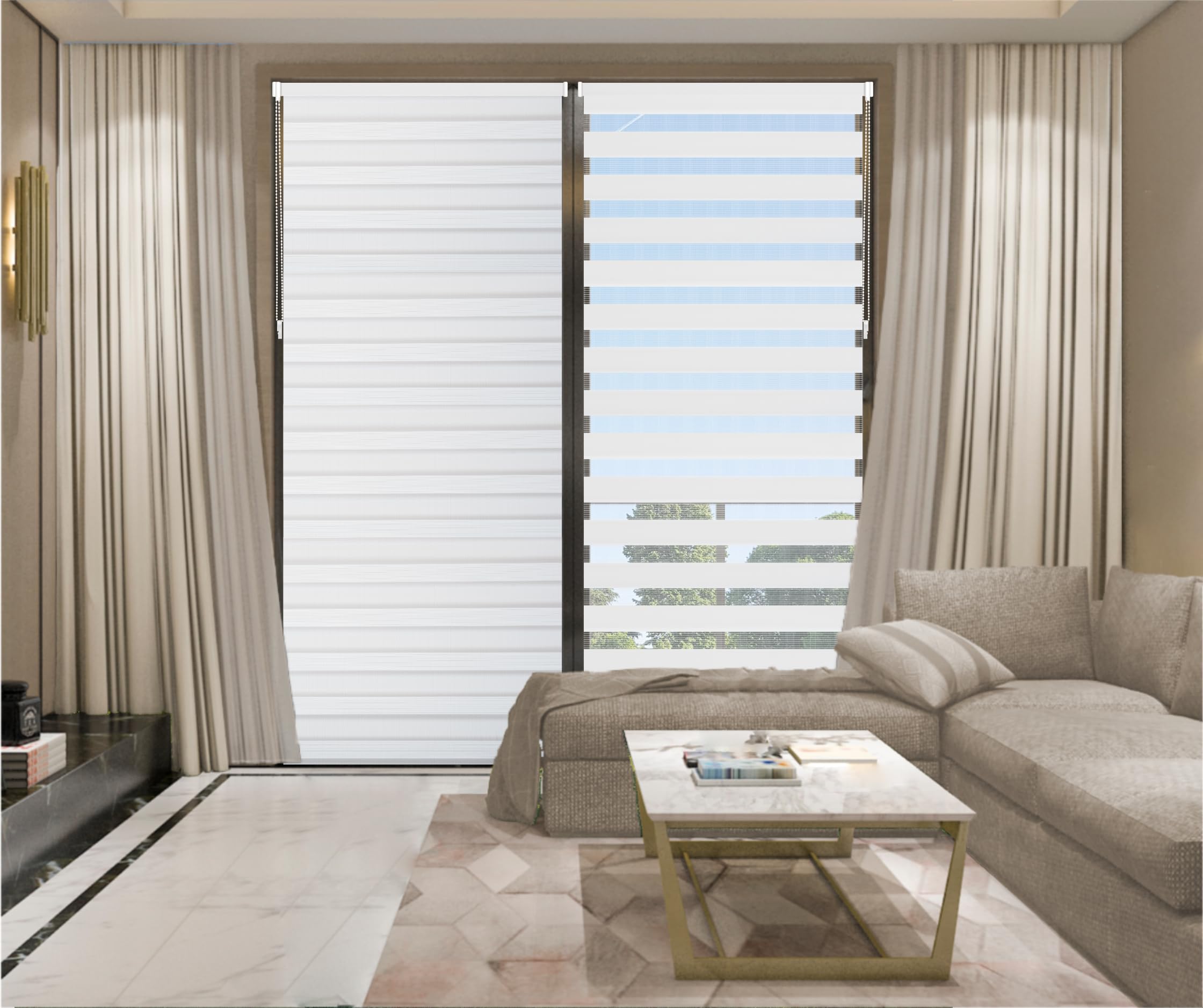 Stick- IT Day & Night Zebra Vision Roller Blind and Sizes (Daisy White, (W) 55cm x (H) 200cm)