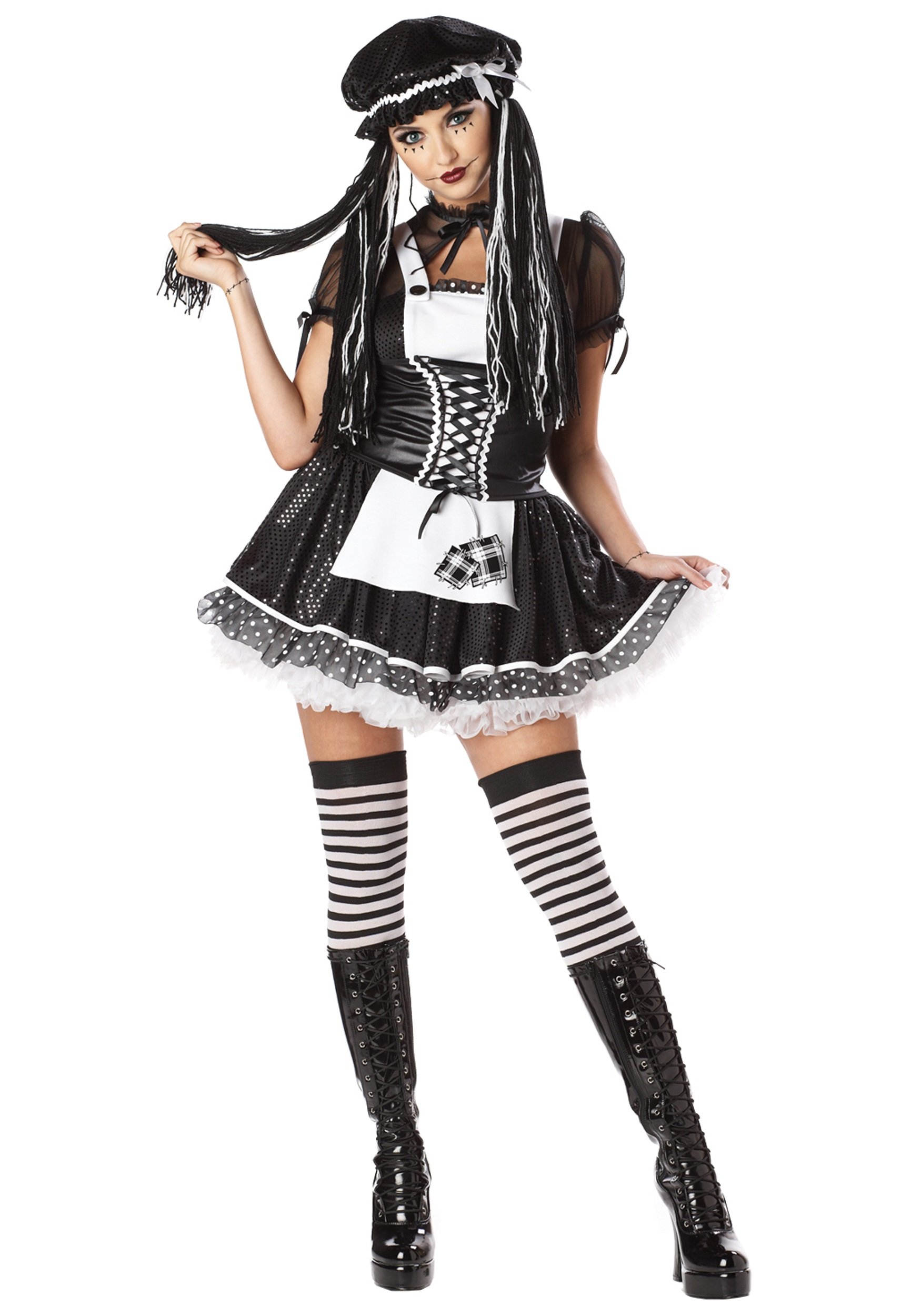 Generique - Ragdoll Puppe Püppchen Halloween Damenkostüm schwarz-Weiss - M (40/42)