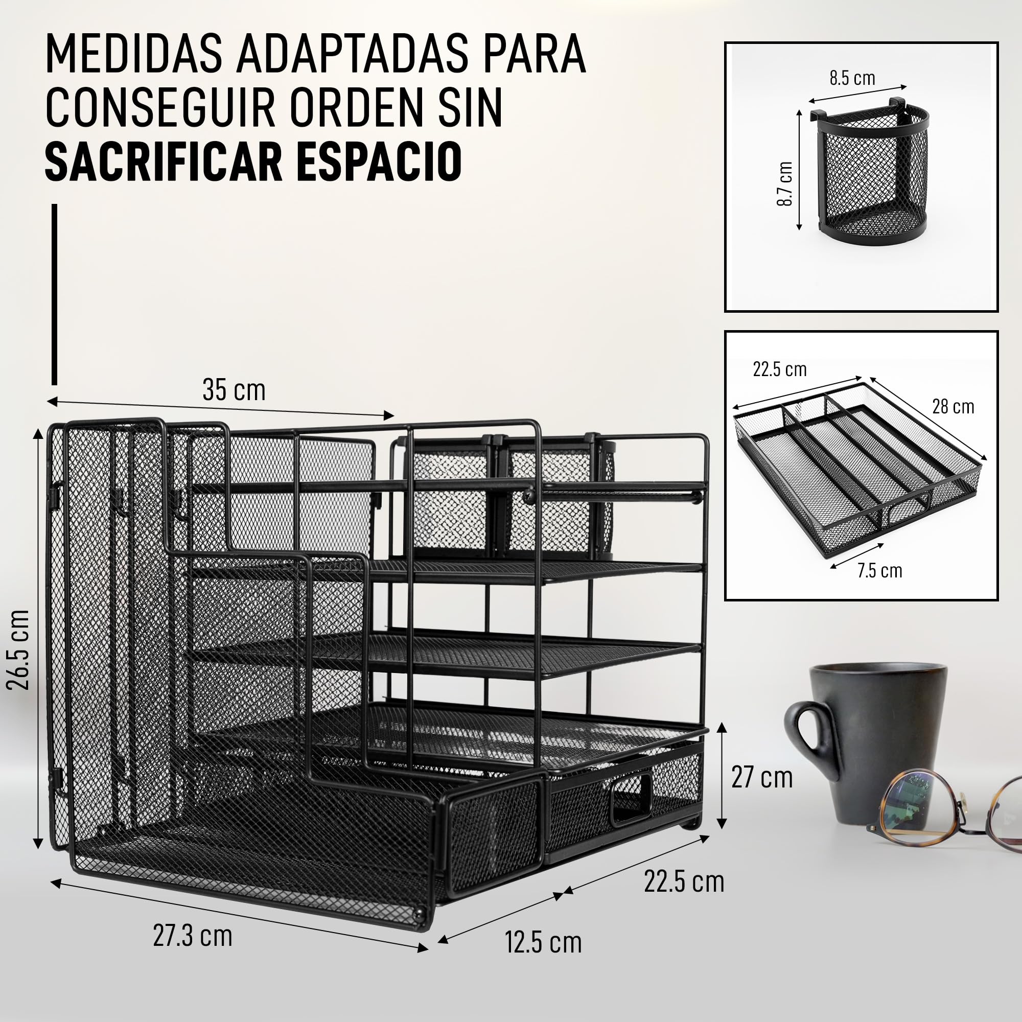 Organizador Escritorio 5 Bandejas Archivadores Cajon Portalapices Documentos Carpetas Folios Oficina Libretas Patentado