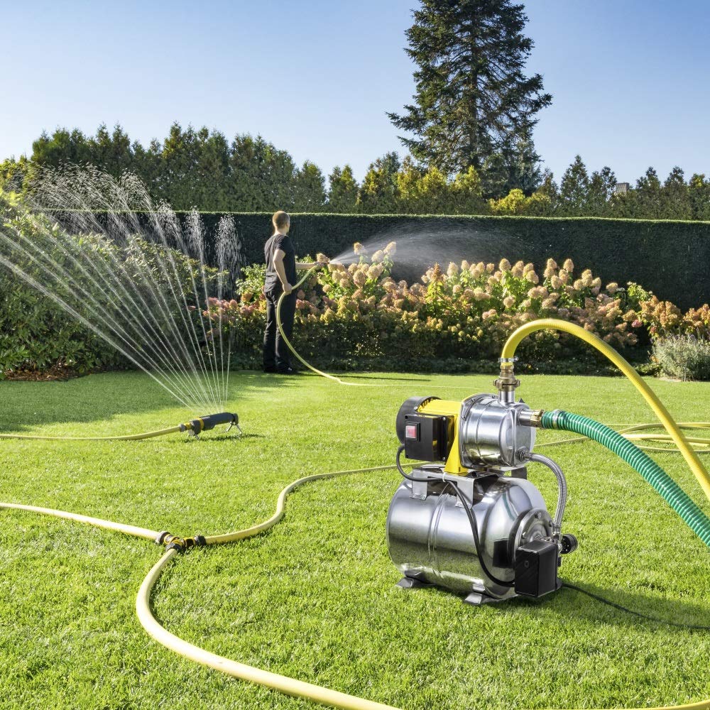 TROTEC Hauswasserwerk TGP 1025 ES ES – Pumpe mit Leistung 3300 l/h, 1000 W, Förderhöhe 30 m – Energiesparend, Auto-Restart, Auto-Stop, für Brauchwasserversorgung, Bewässerung, Volledelstahl