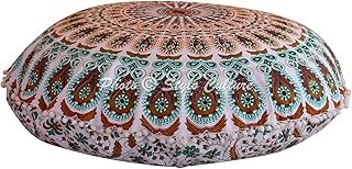 Stylo Culture Ethnique Bohémien Housse De Coussin De Sol Mandala 80x80 cm Coussin De Sol Méditation Brun Vert Méditation Dentelle Pom Pom Rond Grand Décoratif Coton Oreiller Chaise Sièges Couverture