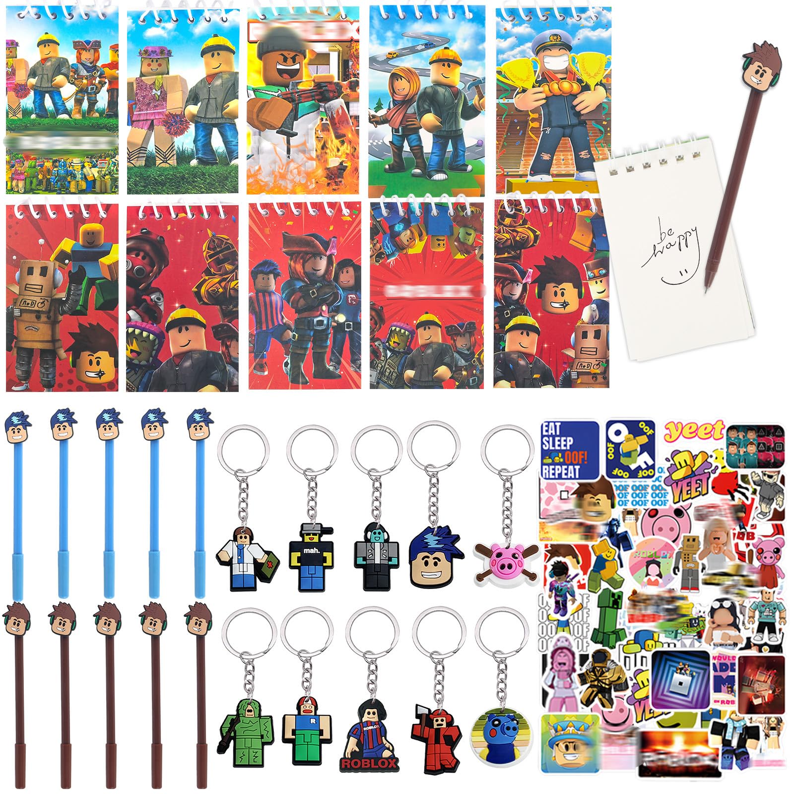 Ainvliya Roblx Stationery Set, 10 Pack Mini Notebooks with Pens Key rings Stickers, Party Bags Fillers for Party Favours for Birthdays, Goodie Bags & School Rewards