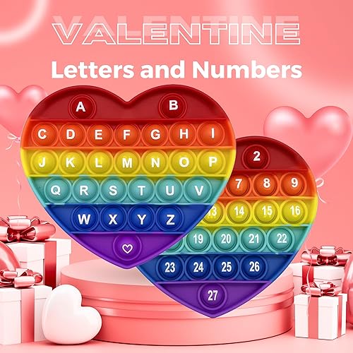 Miniatura 5 de PETBSNVB Juguete antiestrés de burbujas con forma de corazón arcoíris con letras y números, regalo de Navidad, juguete sensorial con alfabetos, para