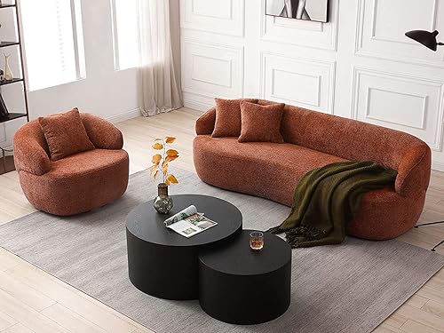 Miniatura 16 de JUSTONE Sofá de sala de estar curvado moderno de mediados de siglo de 94 pulgadas, sofá de tela Boucle de 3 asientos para dormitorio, oficina, 93.6