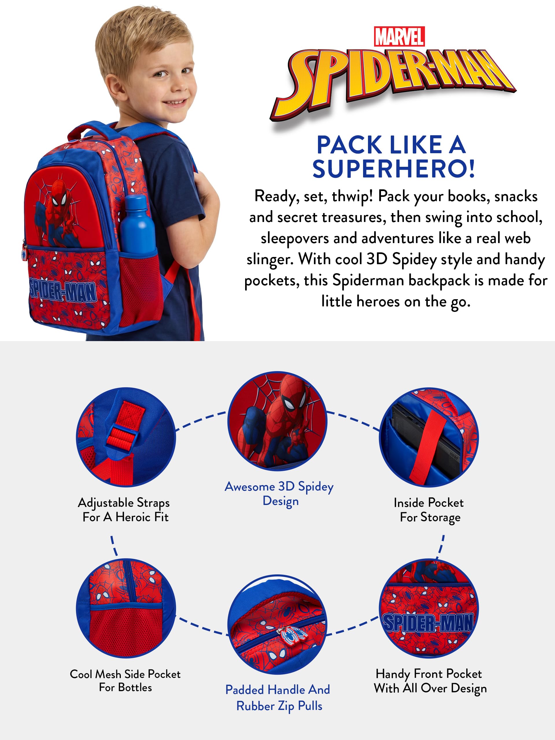 Marvel Sac à dos Spiderman, Sac Enfant Spider-Man, Taille unique