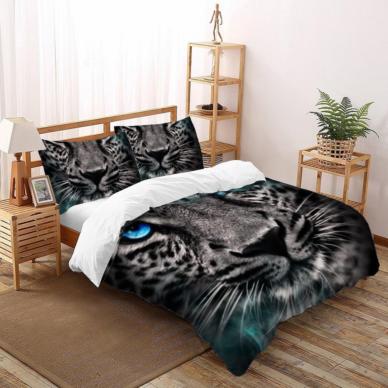Housse de couette King 220x240cm microfibre animaux imprimé 3D avec 2 taies d'oreiller