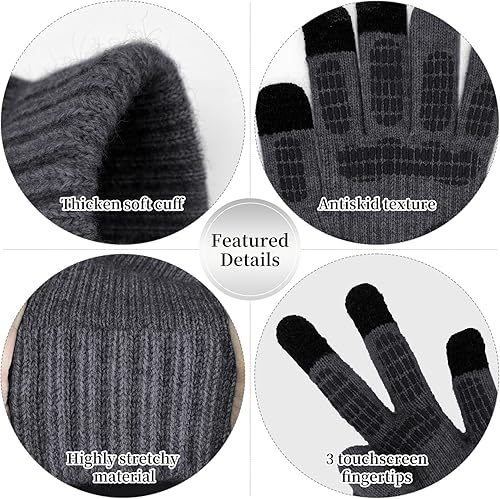 Miniatura 4 de Honnesserry Gorro de invierno para hombre, bufanda con guantes para pantalla táctil, calentador de cuello, bufanda y guantes con forro polar