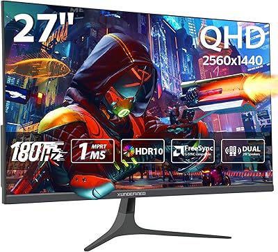 27 inch 1440P Gaming Monitor, 180Hz144Hz Fast IPS 2K Computer Monitor with Speaker, Free-Sync & G-SYNC, 125% sRGB, HDR10, HDMI x2, DisplayPort x2, Compatible with SwitchXboxPS5, VESA Mountable