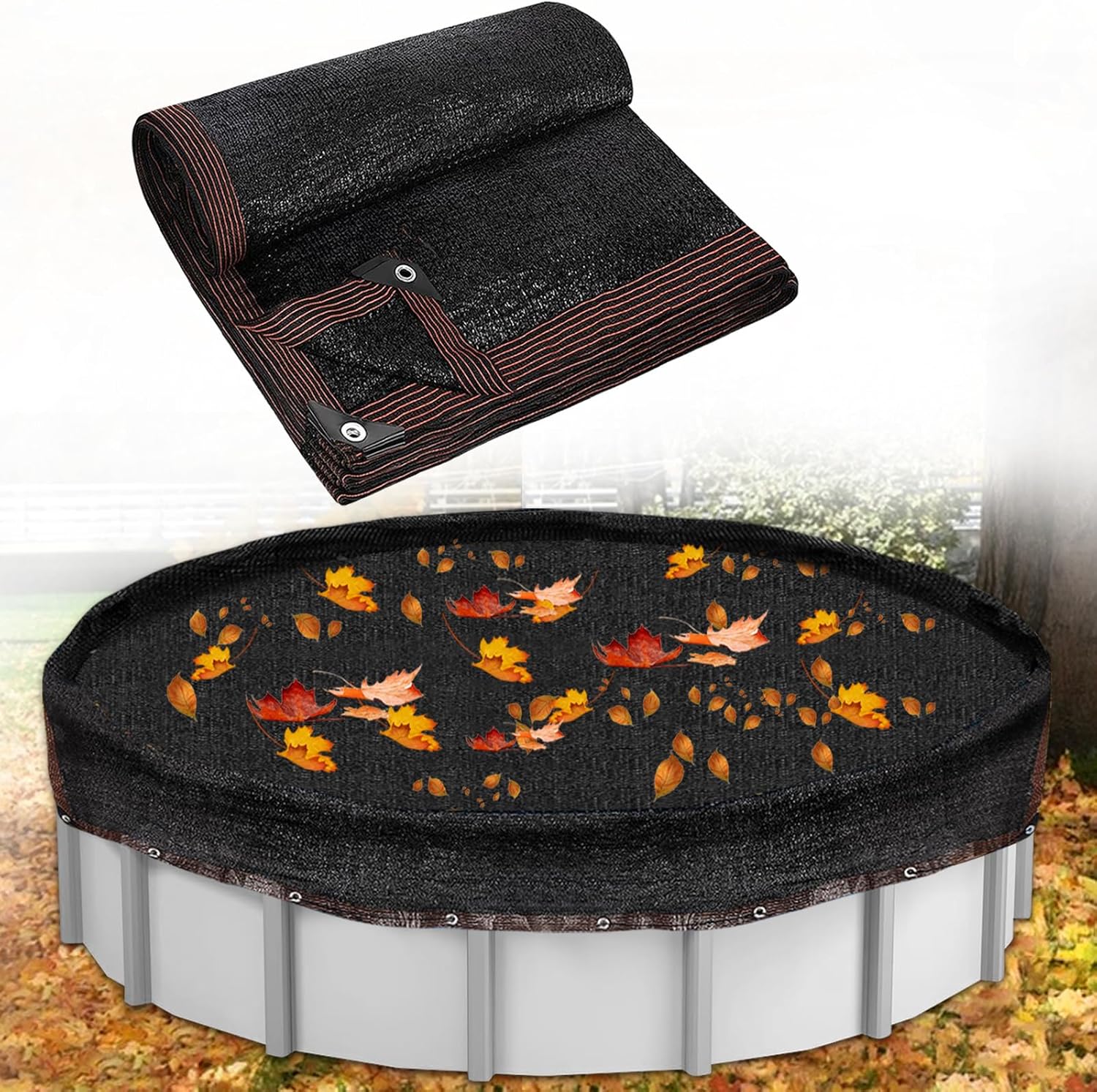 20 Feet Round Leaf Net Cover for Above Ground Pool - Thicken Leaf Pool Safety Net with Reinforced Gromments Fits 18FT Above Ground Pools Winter Above Ground Pool Screen Cover, Catching Leaves