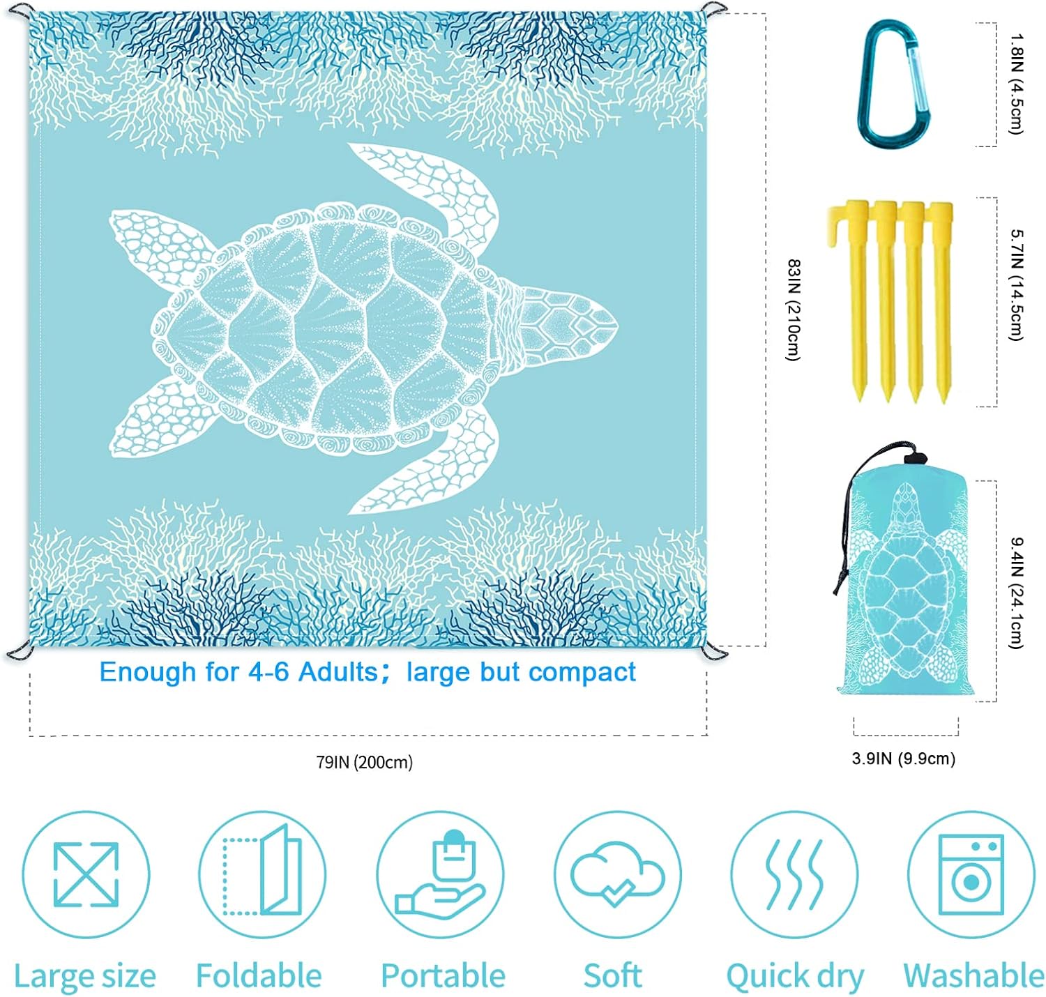 Beach Blanket Sandproof Large Beach Mat 79x 83 4-6 Adults Oversized Lightweight Sand Free Beach Mat Waterproof Beach Blanket Portable Outdoor Camping Blankets for Travel, Camping, Hiking - Image 5