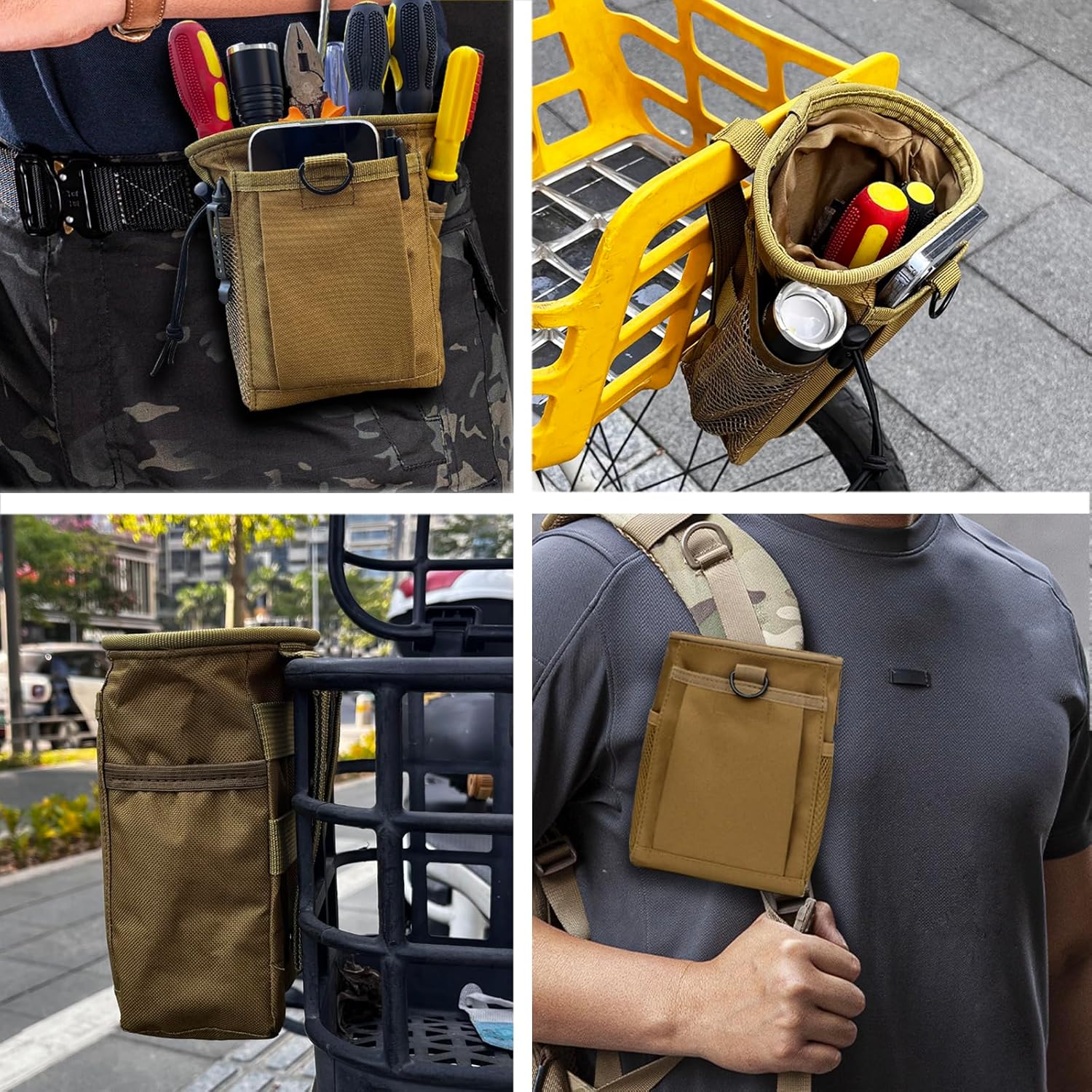 Small Tool Pouch,Utility Tool Bag, Small Toolbox, Screw Driver, Plier Organizer, Flashlight Holster and Knife Holder, Tool Belt Pouches for Electrician,Contractor,Plumber,Carpenter or Daily Home Use
