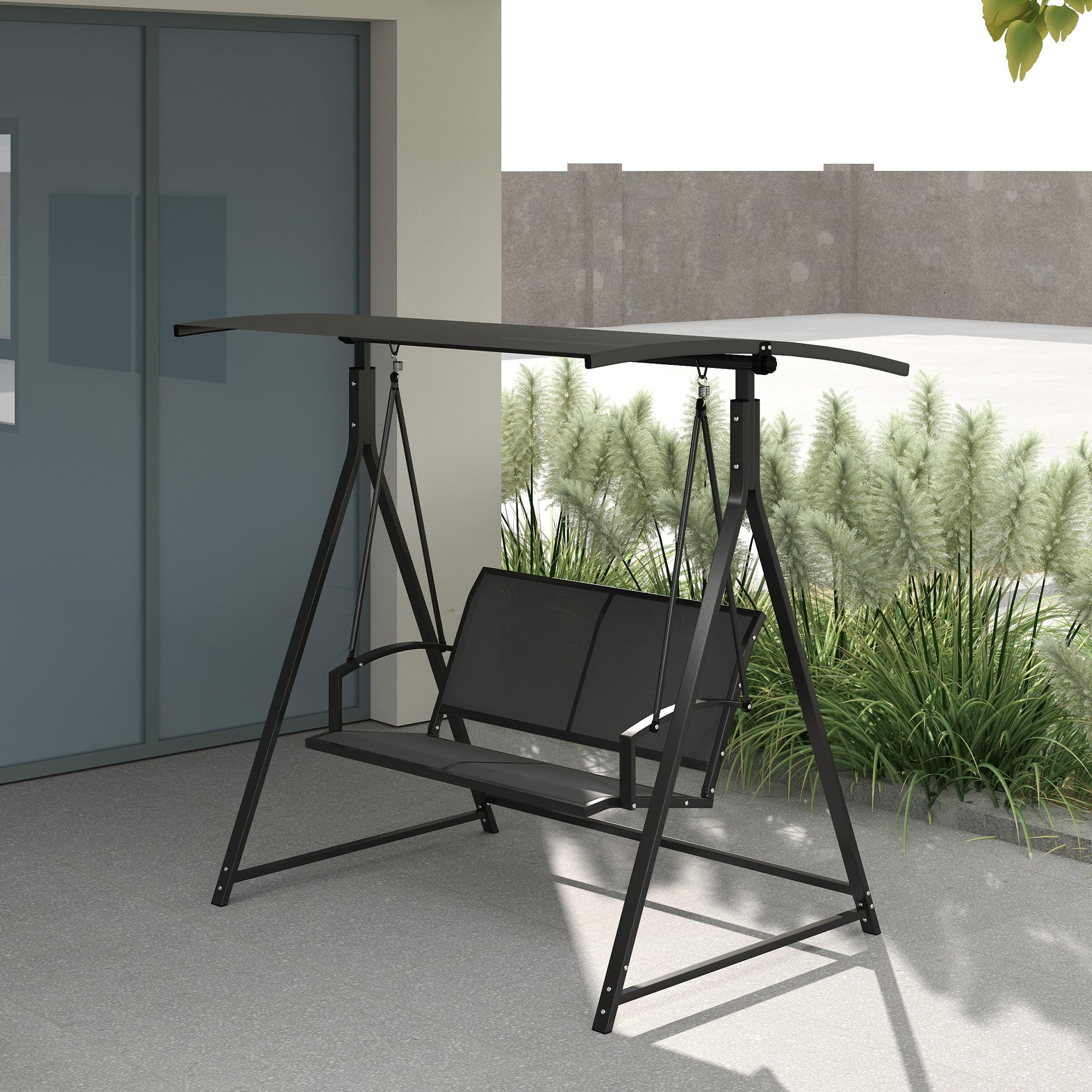 Outsunny Columpio de Jardín Exterior de 2 Plazas Balancín de Jardín Exterior con Toldo Ajustable 90° Protección UV 30+ y Estructura Triangular de Metal Carga 220 kg 160x112x162 cm Gris Oscuro