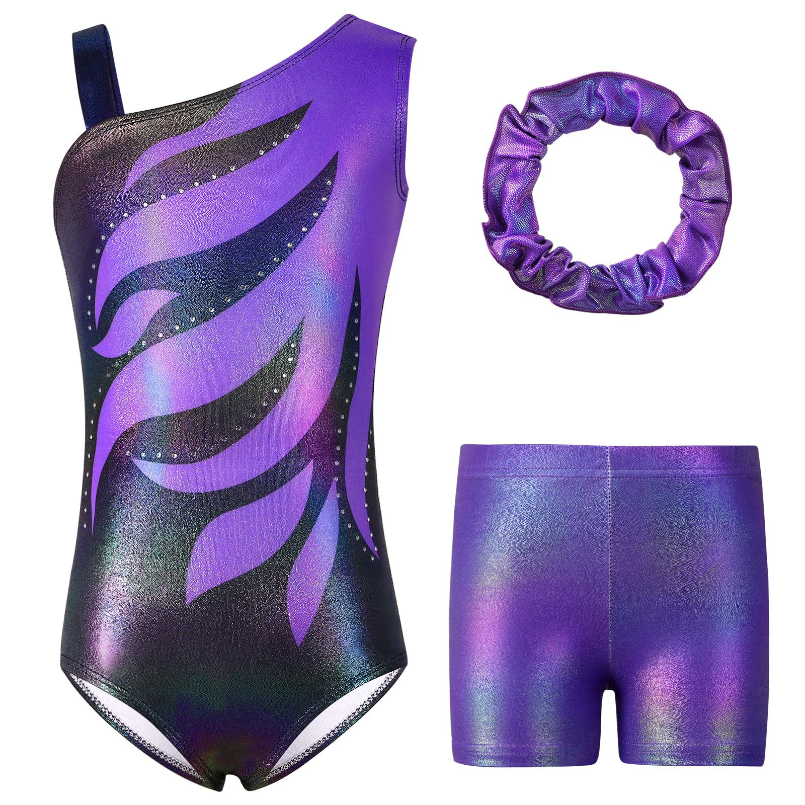 Hovershoes Girls Gymnastics Leotards with Shorts Set, Long Sleeve/Sleeveless Kids Gymnastics Athletic Outfit Sparkling Leotard Dance Ballet Unitards Dancewear for 5-12 Years