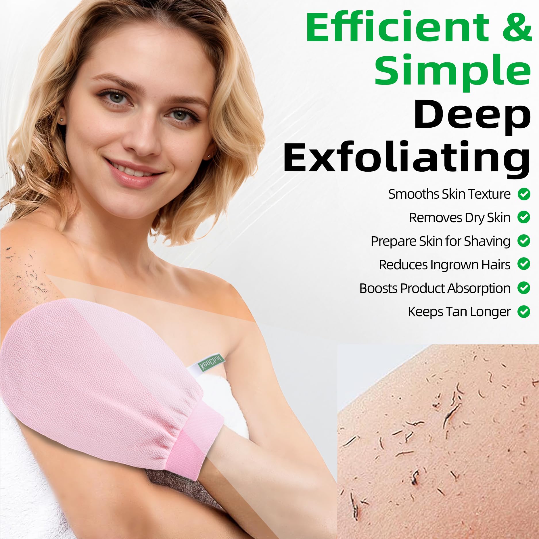 KeeChal Exfoliating Glove, Upgrade Double-layer Cushioned, for Delicate Skin & Beginners, Brighten Tattoos, Remove Dead Skin, for Self-Tan Prep/Removal & Keratosis Pilaris (1 pc, Blush Pink)