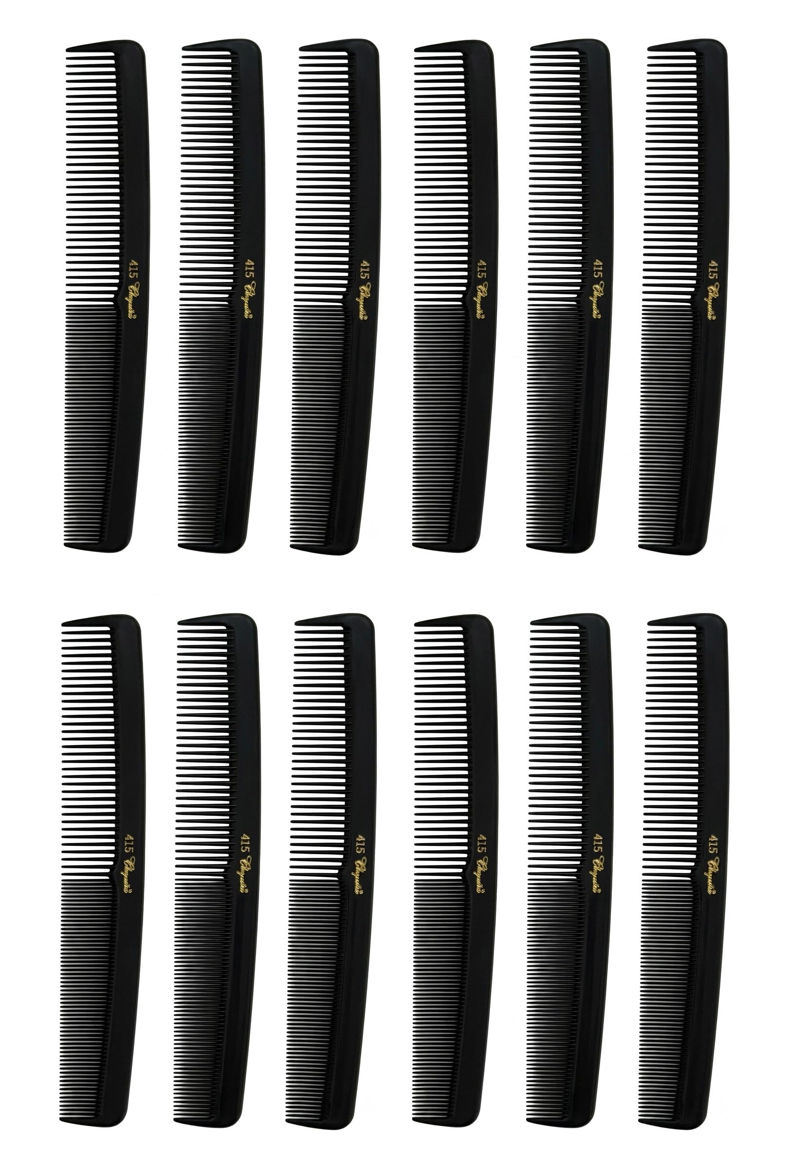 KREST COMBS Cleopatra Series 7 inch Round Back Finger Waver Comb Black (Pack of 12) (Model: 415)