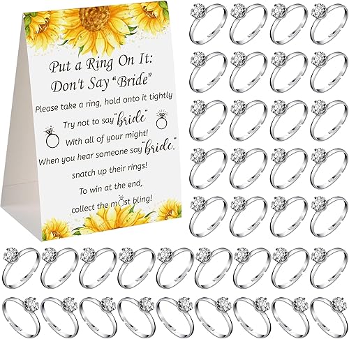 Woanger Juego de despedida de soltera con 50 anillos falsos, juego de despedida de soltera con temática de vegetación rústica, juegos de boda,