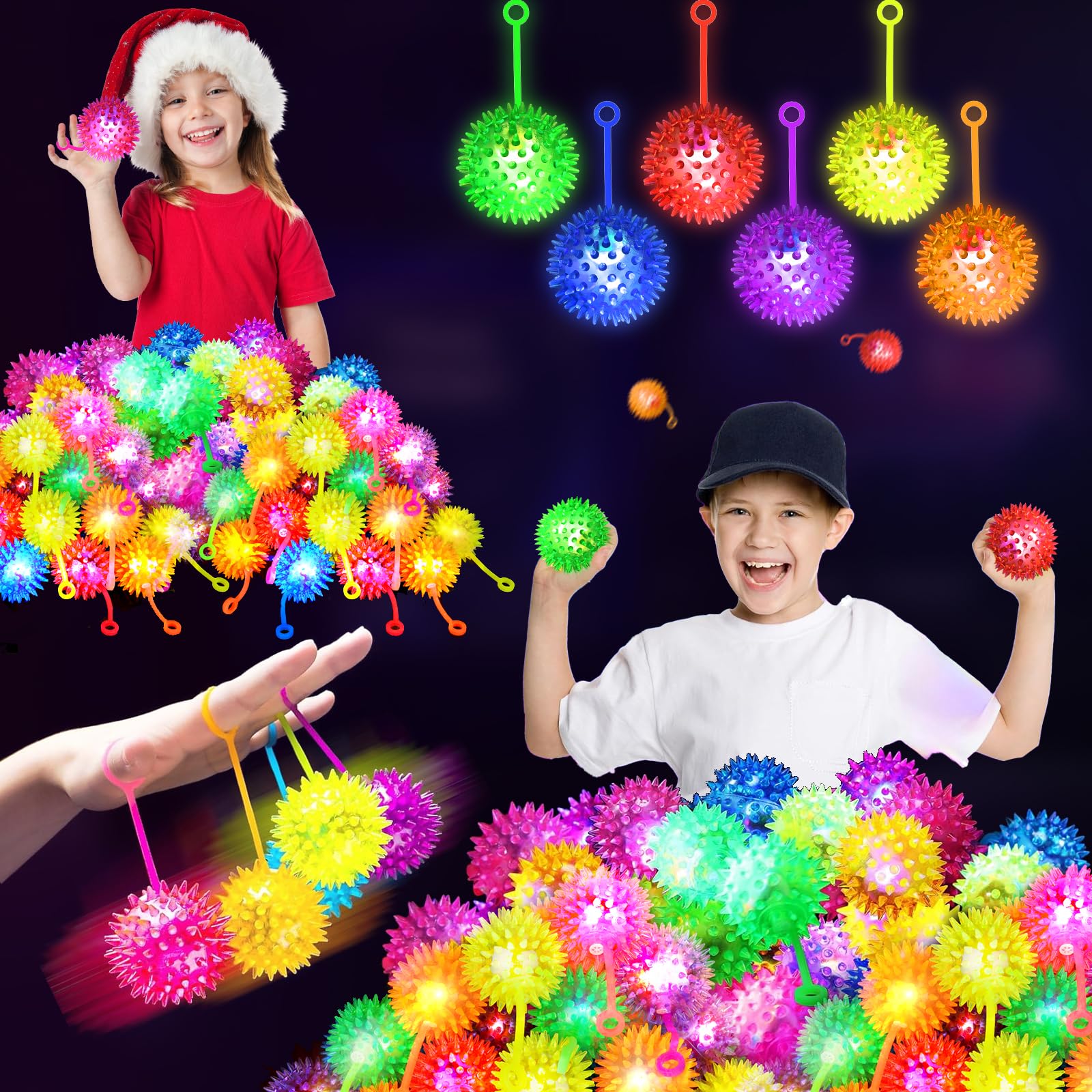 SHQDD 120PCS Light Up Ball, Bouncy Balls for Kids, 6 Colors LED Flashing Squeaky Ball, 2.2inch Light Up Toys, Fidget Sensory Toys, Glow in The Dark
