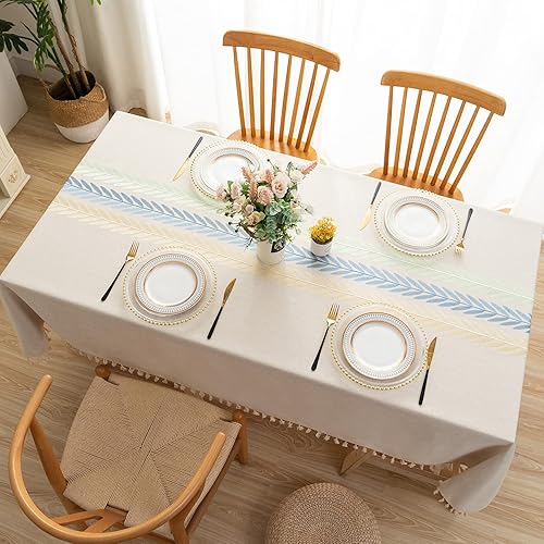 Lipo Mantel rectangular de lino de 55 x 70 pulgadas, mantel de primavera de arpillera sin arrugas, bordado para mesa de comedor, mesas de cocina de