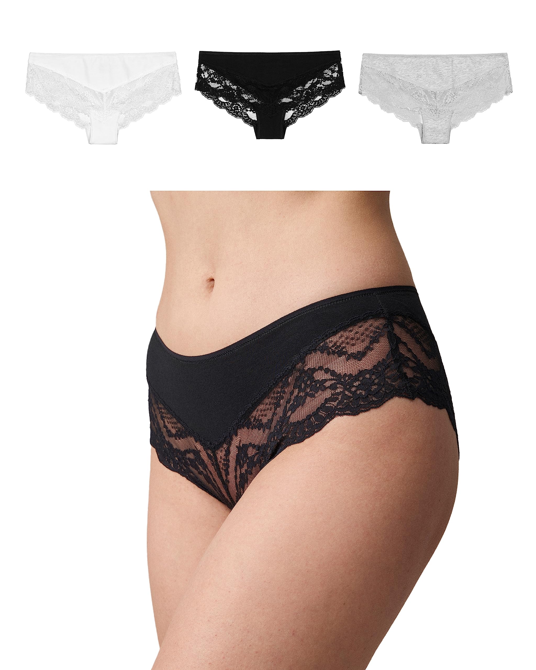 Snocks 3er Pack Hipster Damen mit Spitze aus Bio Baumwolle - Unterhose Damen Slip Gr. XS-XL