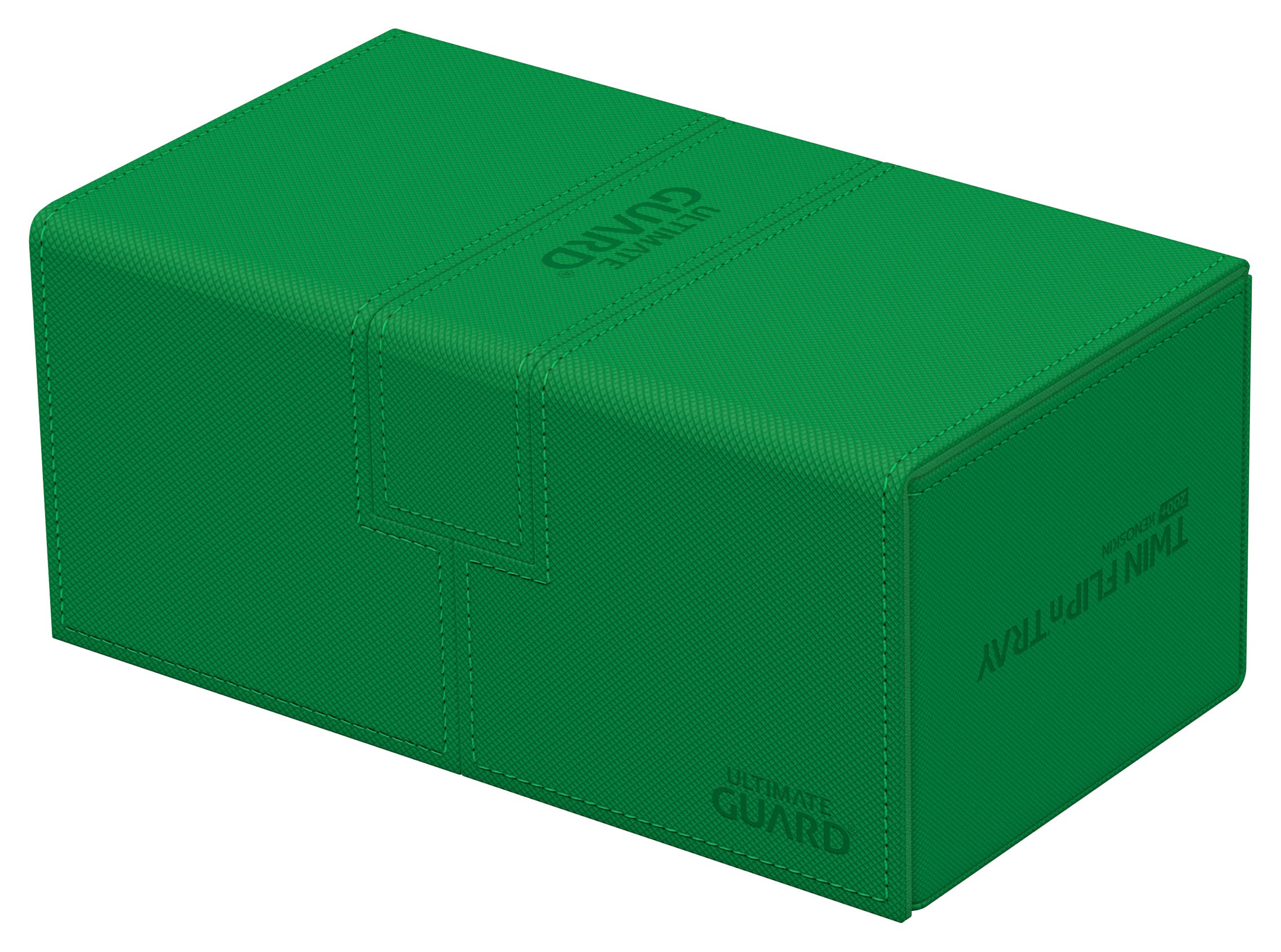 Ultimate Guard Twin Flip'n'Tray 200+, Deck Case per 200 carte TCG a doppia manica + vassoio per dadi, verde, chiusura magnetica indipendente e fodera interna in microfibra