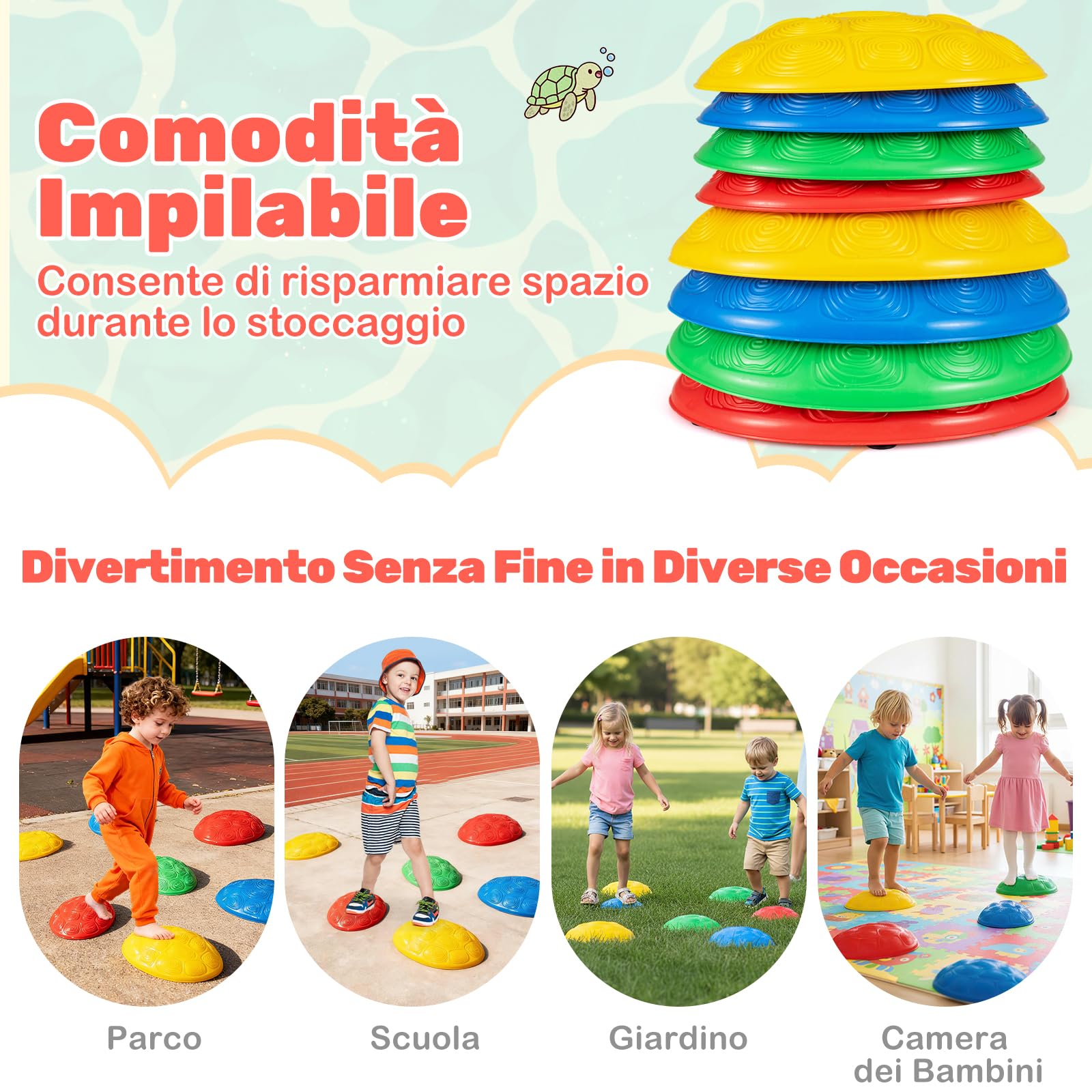 COSTWAY Pietre di Bilanciamento per Bambini, Pietre Equilibrio per Sviluppare Coordinazione, Attrezzatura da Gioco per Interni ed Esterni per Bambini da 3+ Anni