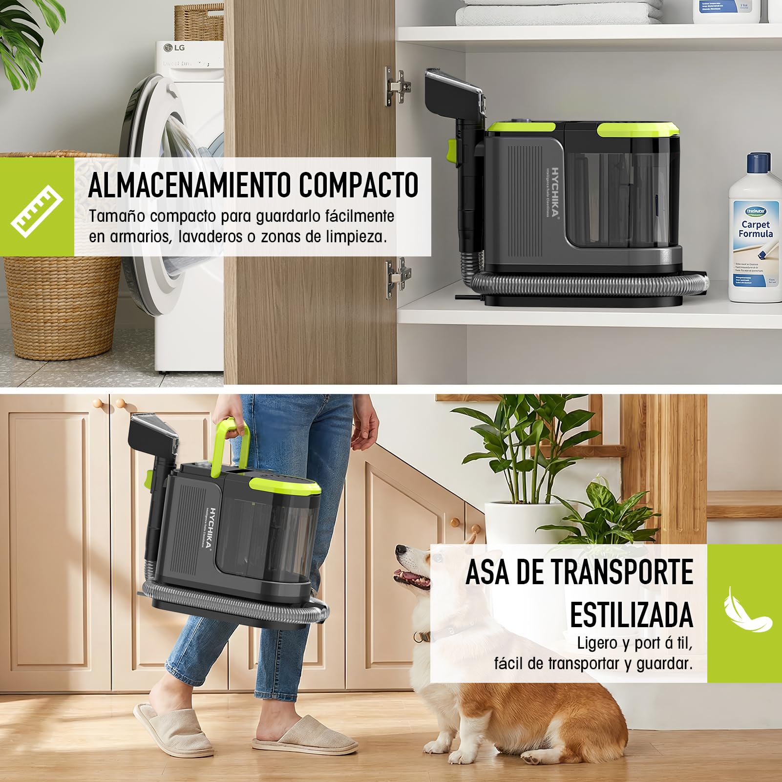 HYCHIKA Limpiador de Tapicerías con Aspiración y Lavado 1800W | 17 kPa, Limpiador de Alfombras con Lavado y Aspiración, Limpiador Textil Portátil, Quitamanchas para Sofá, Tapicerías y Coche