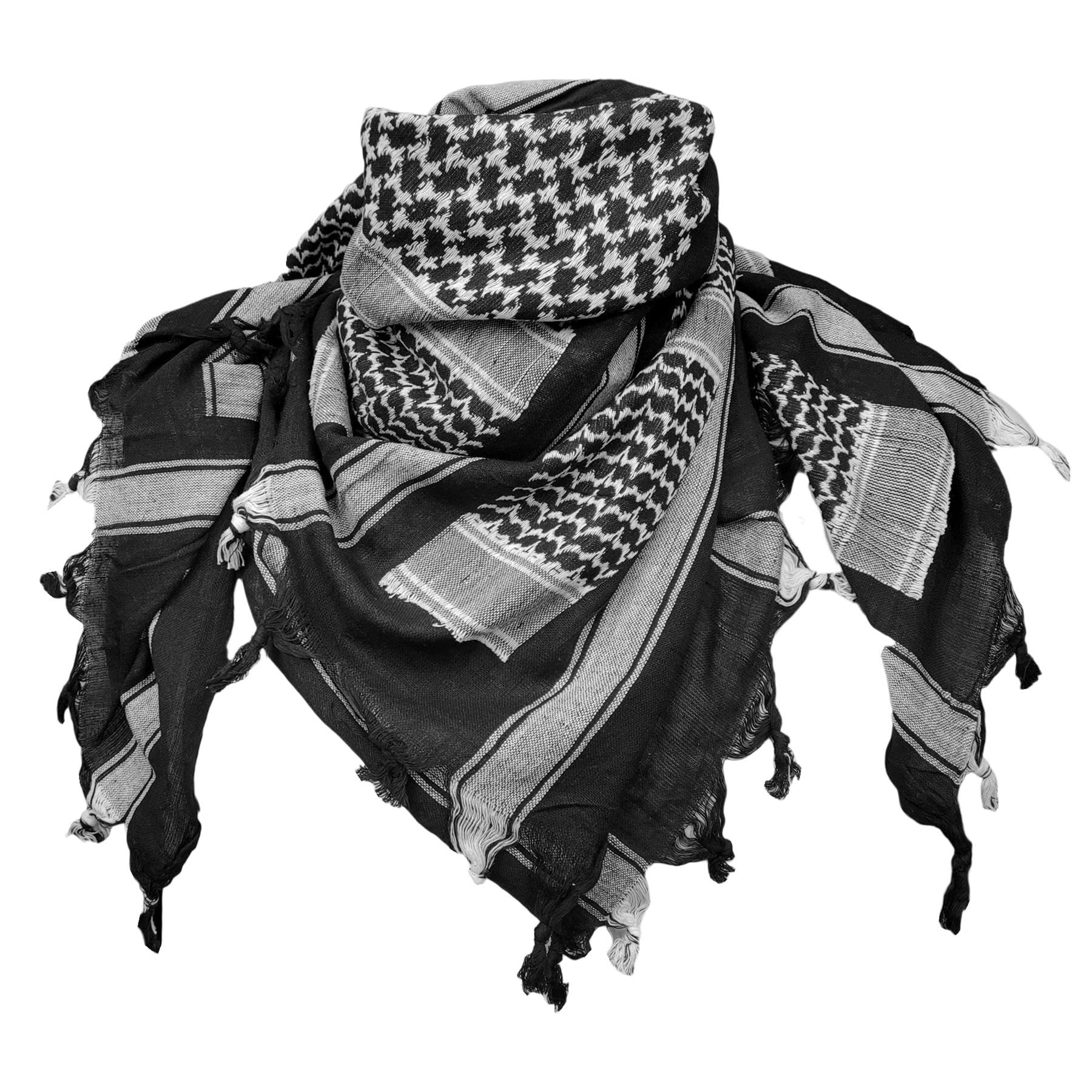 VINTIKA Army Scarf Military Tactical Shemagh Scarves – 100% Cotton Desert Keffiyeh Wrap - White on Black