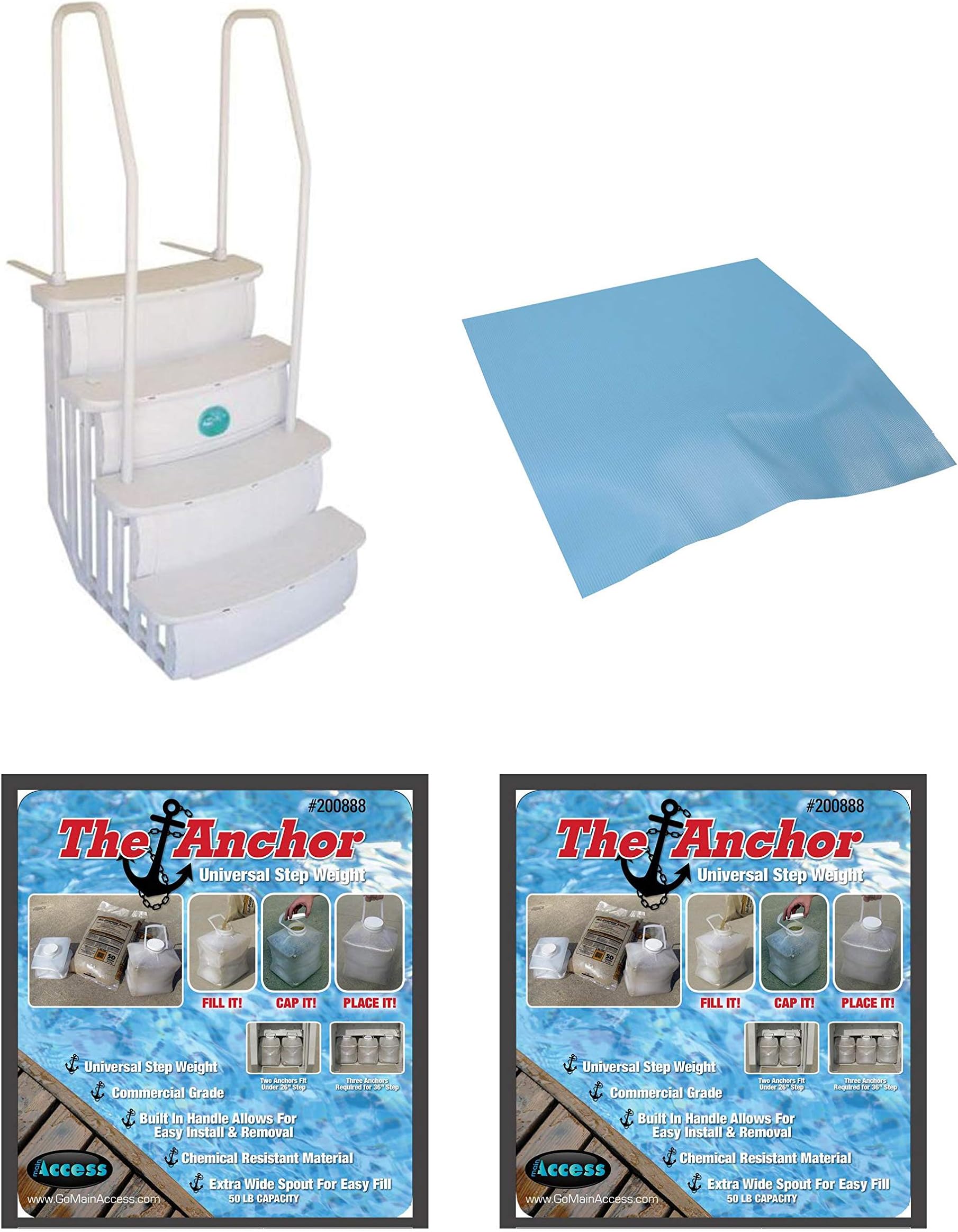 New Main Access iStep Above Ground Pool Entry Ladder w/Mat Pad + 2 Sand Weights