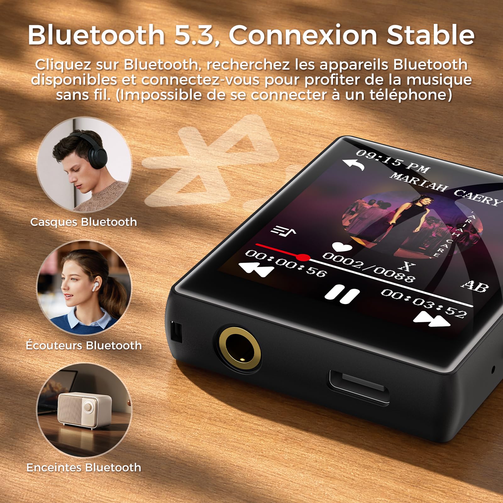 64 Go Lecteur MP3 avec Bluetooth 5.3, Mini Lecteur MP3 avec écran Tactile de 1,8 Pouces, Haut-Parleur, Son HiFi, Radio FM, Lecteur de Livres électroniques, enregistreur, jusqu'à 128 Go (Noir, 55 g)