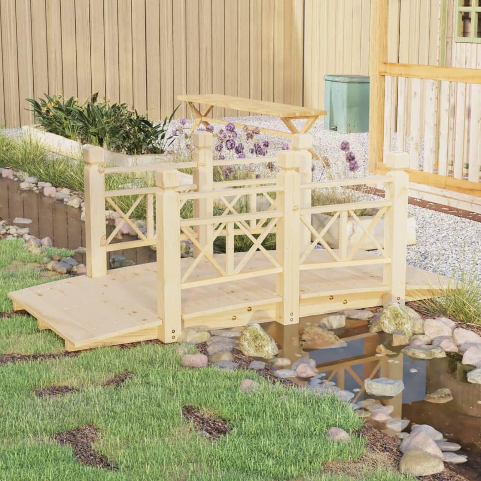 RantryGarden Bridge with Railings 150x67x56cm Solid Wood Spruce 279 Garden Bridges