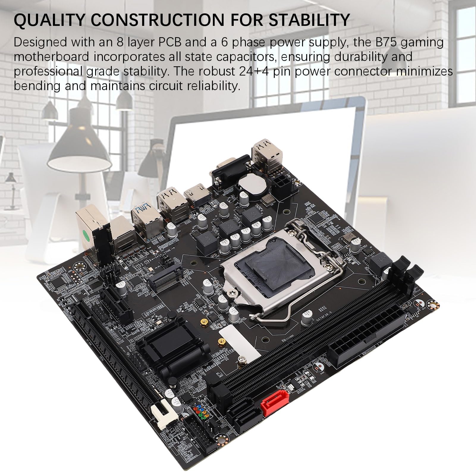 Lazmin112 Scheda Madre per Computer B75, Scheda Madre da Gioco LGA 1155 DDR3 da 16 GB con M.2 NVME NGFF ATA3.0 PCI E per Core I3 I5 I7 E3 V2 Pentium G Series