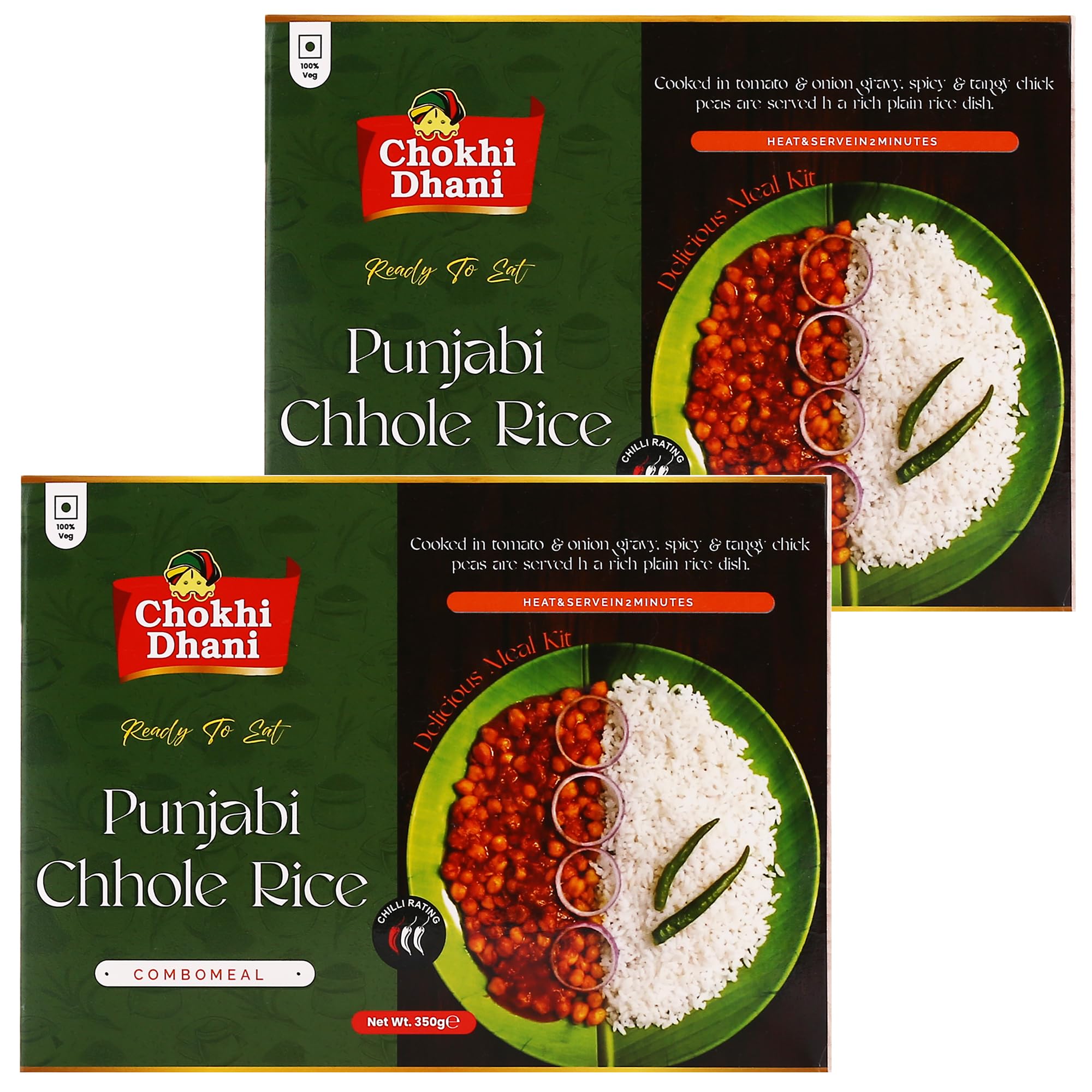 Chokhi Dhani Punjabi Chole Rice | Ready to Eat Meal | Just Heat & Eat | Microwaveable | Stove Top or Hot Water | Ready in 2 Minutes | Pack of 2, 350 gm each