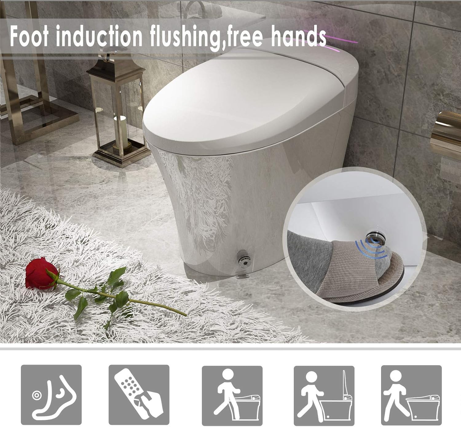 IKIFLY Intelligent Smart Toilet, Foot Sensor Auto Flush, Heated Seat, One-Piece Advance Bidet Toilet with Integrated Multi Function Remote Control and Rotate knob control - - 