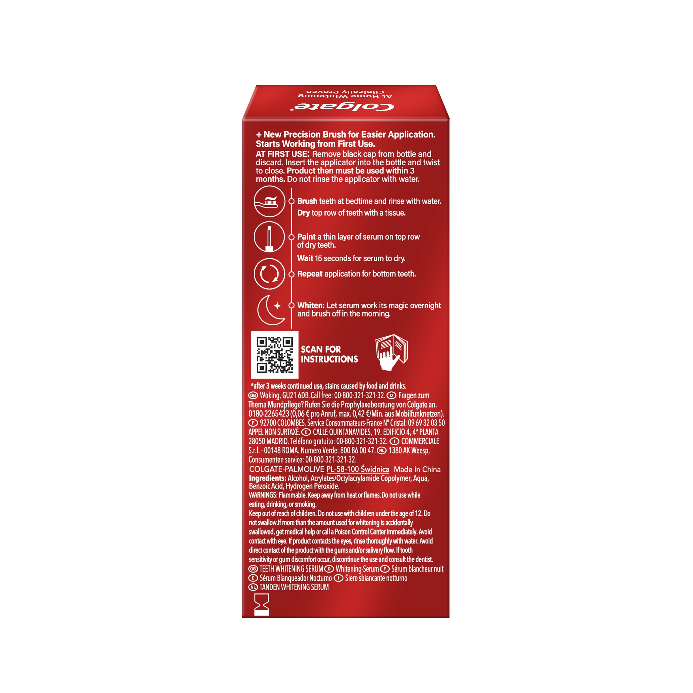 Colgate Max White Sérum Blanqueador Nocturno (2,5ml) | Blanqueador de Dientes en Casa | Revela 3 Tonos de Blanco* mientras Duermes | Aplicador Nuevo y Mejorado | Seguro para el Esmalte