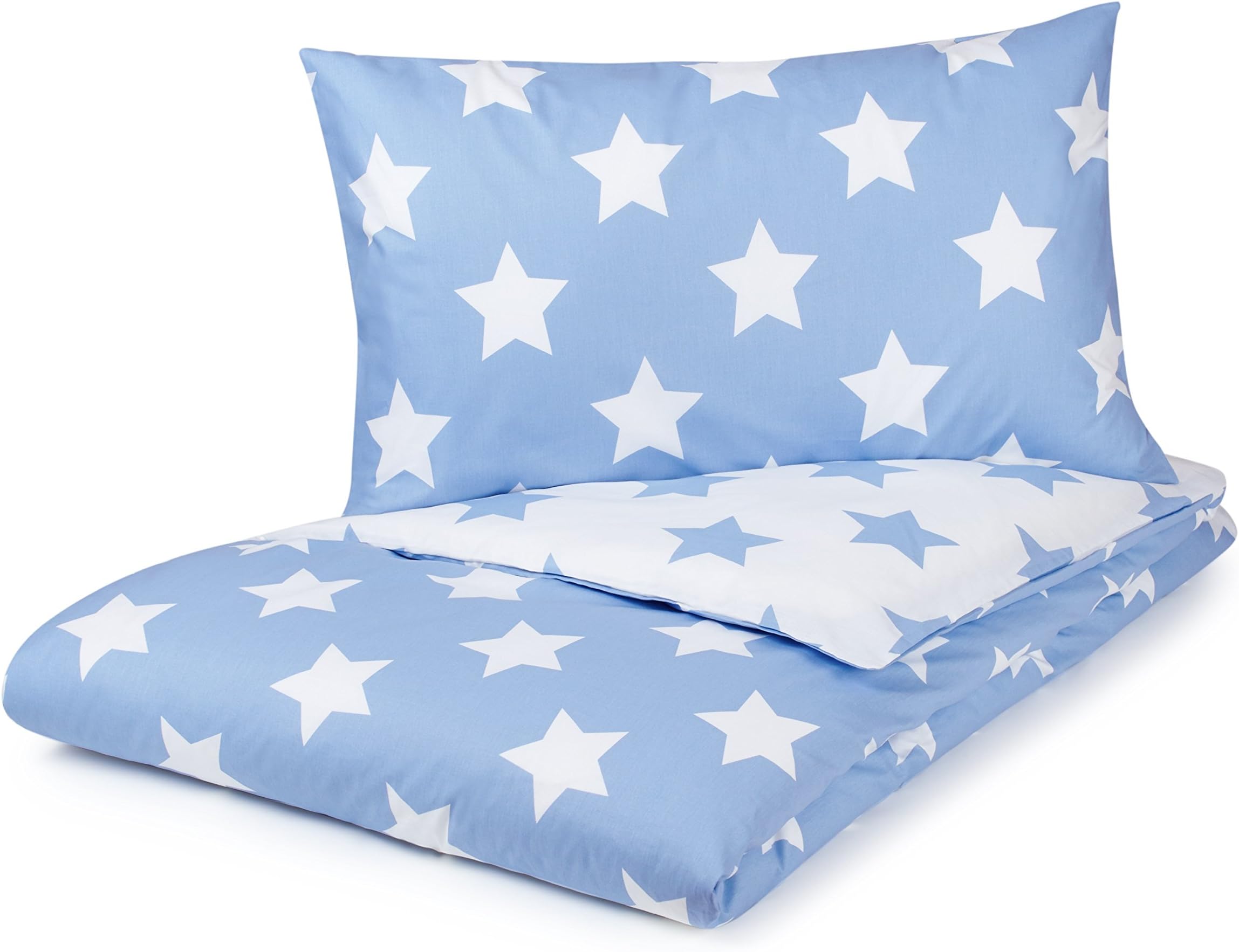 Pixie and Jack Single Duvet Cover Set, Blue with White Stars