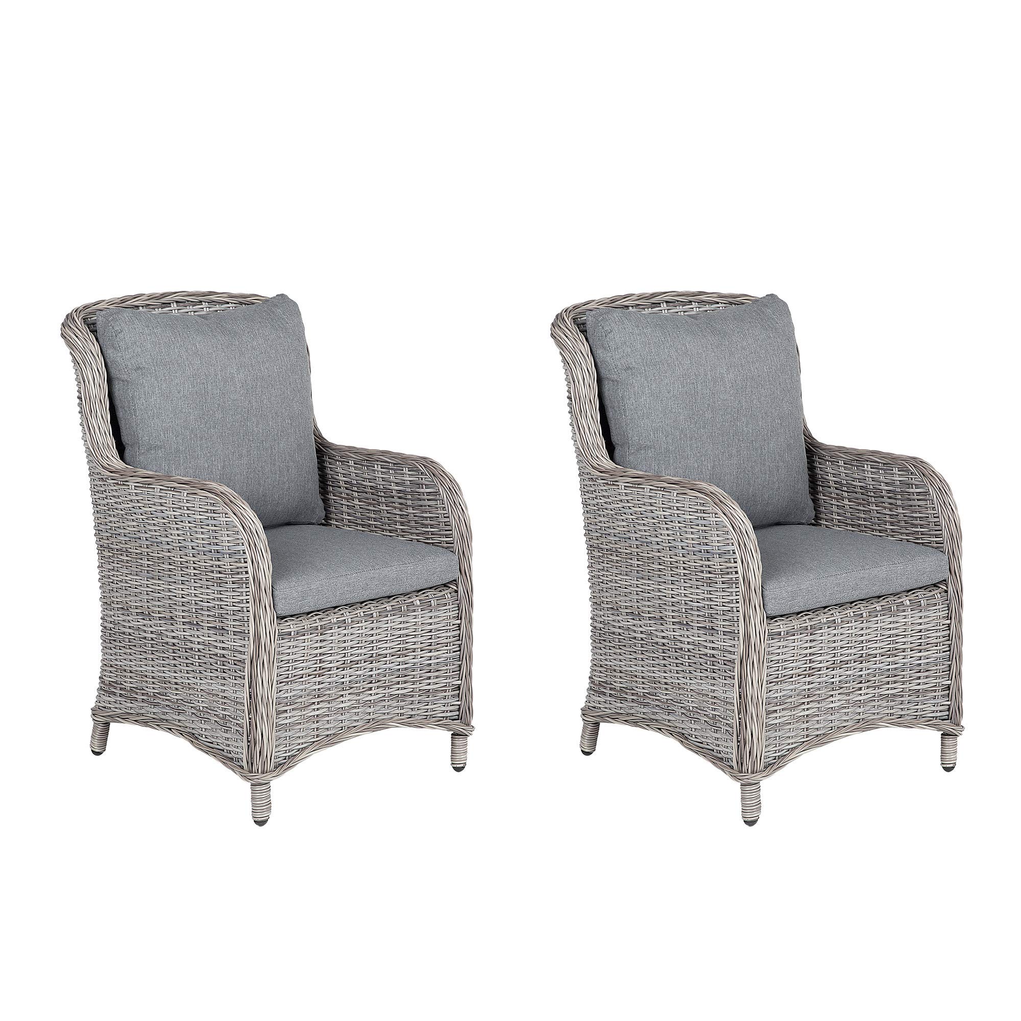 BelianiSet of 2 Modern Faux Rattan Garden Dining Chairs Grey with Cushions Cascais