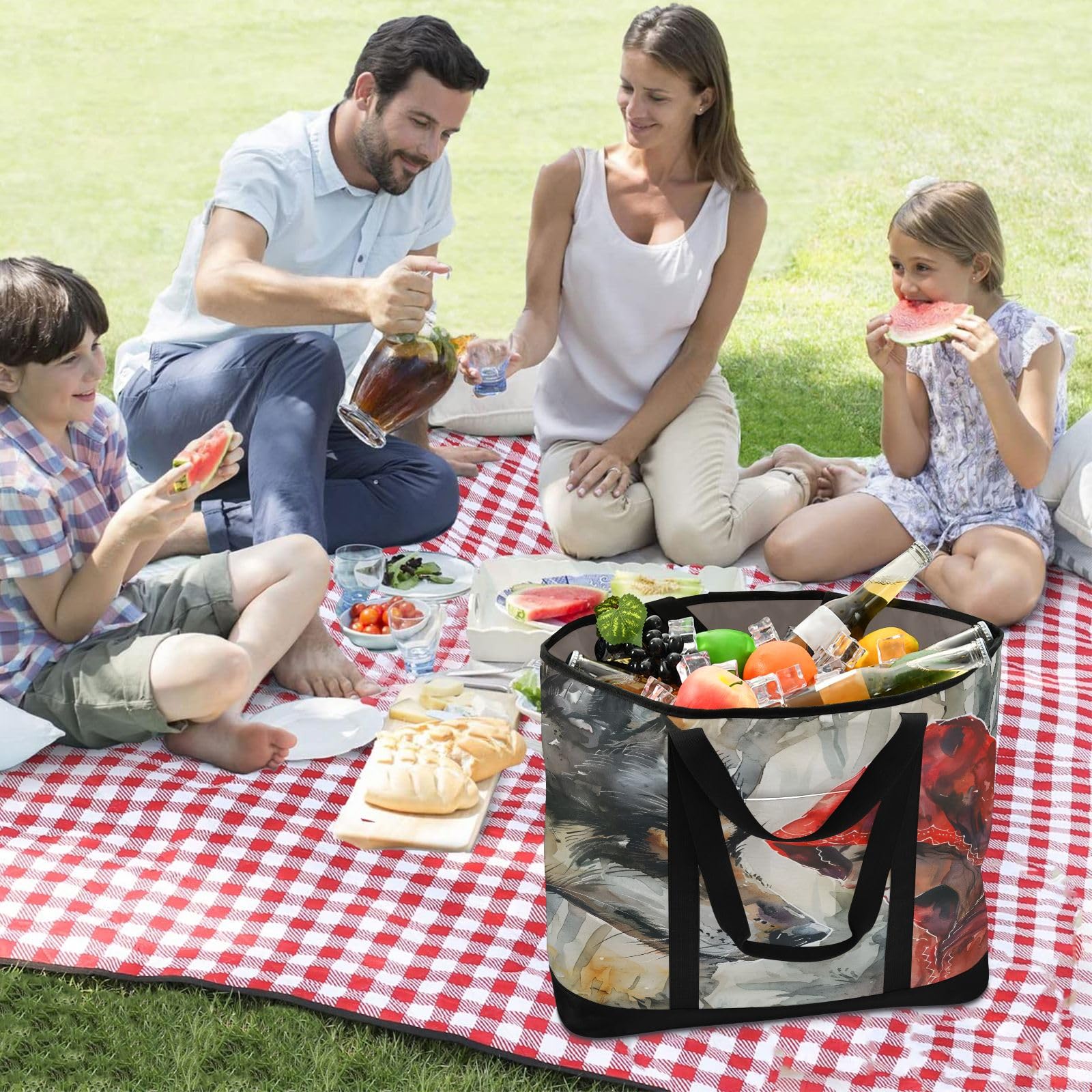Wolf with Girl - Bolsa térmica aislada, bolsas de compras reutilizables con cremallera, bolsa térmica grande portátil para viajes o camping