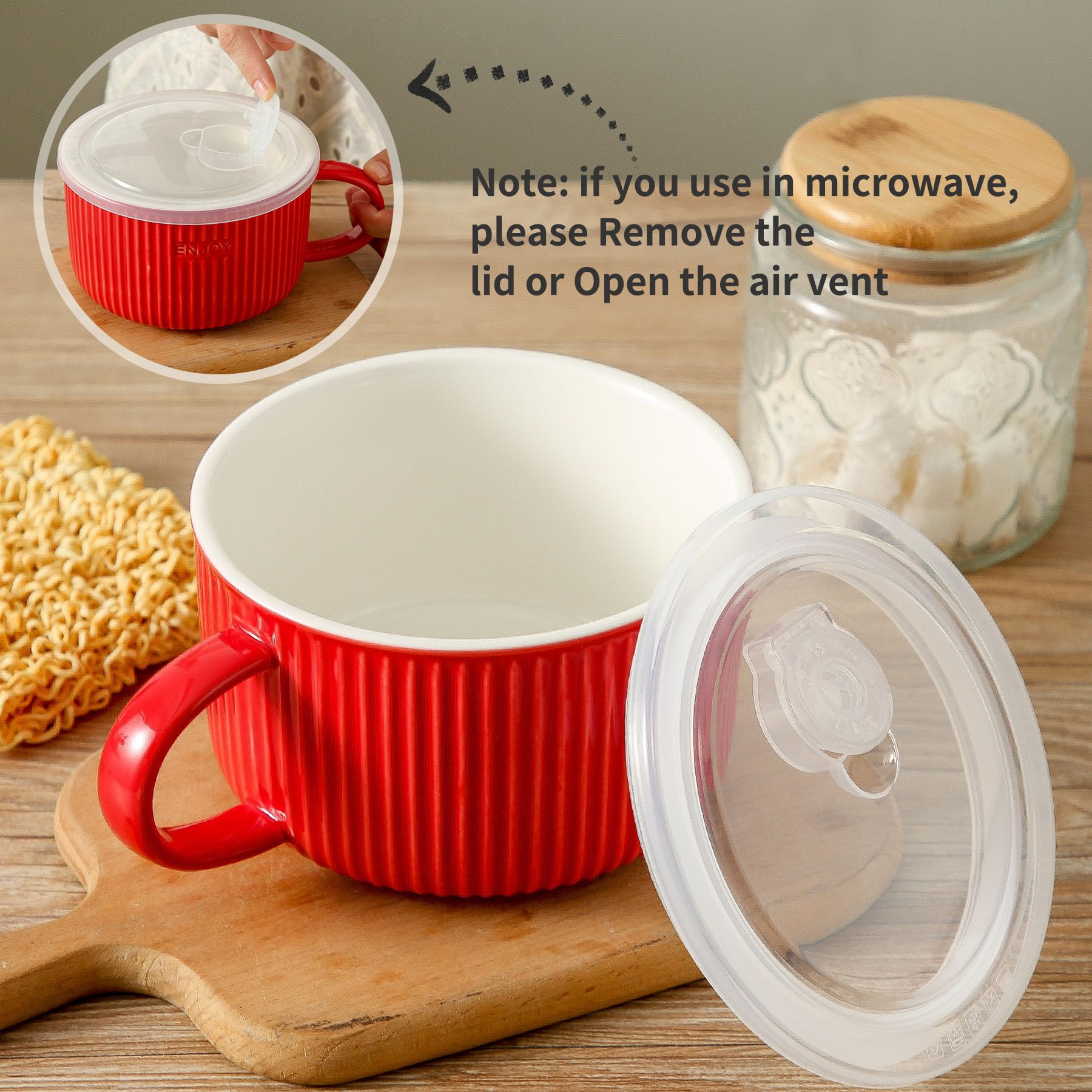 Soup Bowl With Handle, 39 Ounces Ceramic Bowl With Lid, 6 Inch - View #11