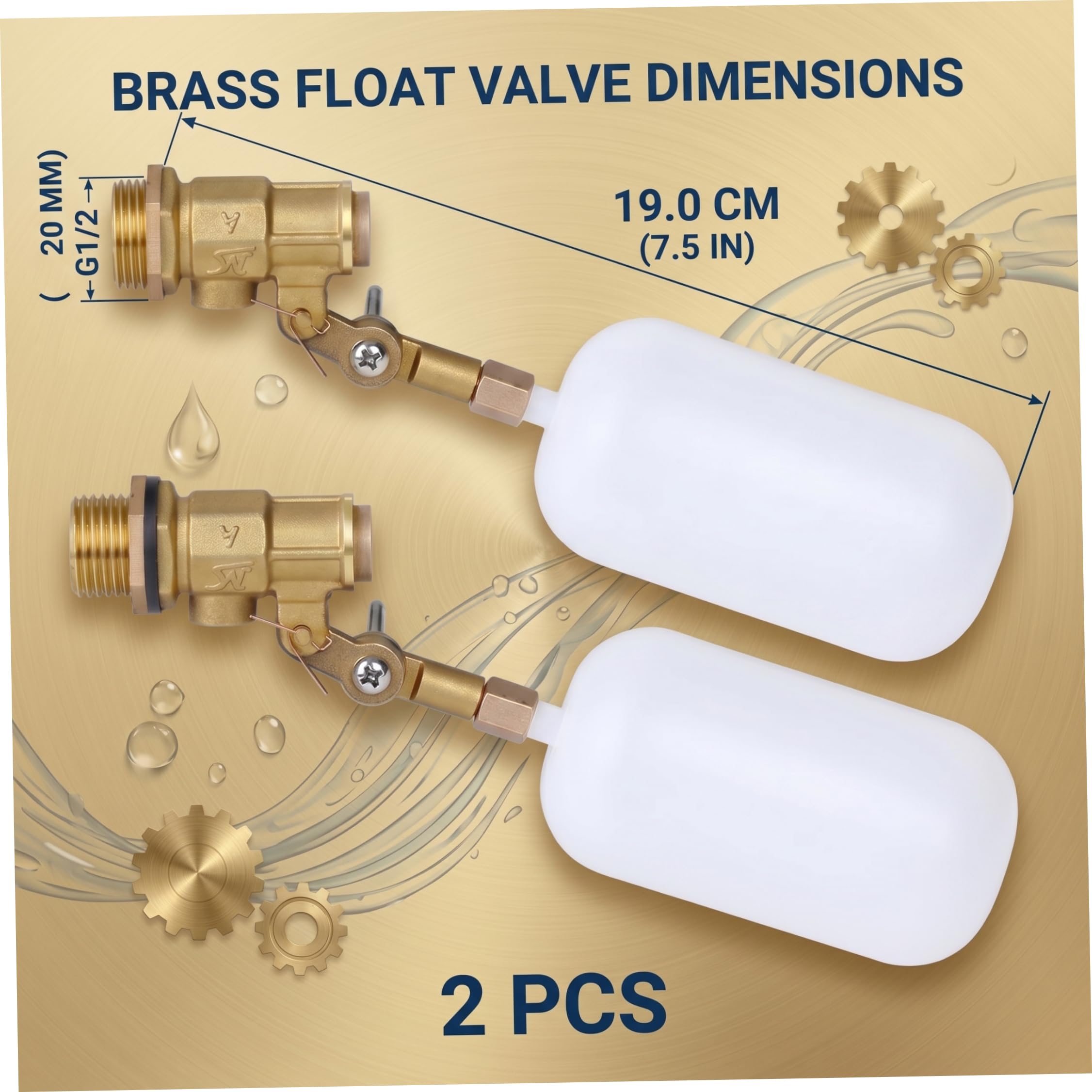 Lot de 2 vannes à flotteur de remplissage automatique pour piscine - Vanne à flotteur pour abreuvoir avec contrôle automatique du niveau d'eau, en cuivre et plastique, 1/2 pouce