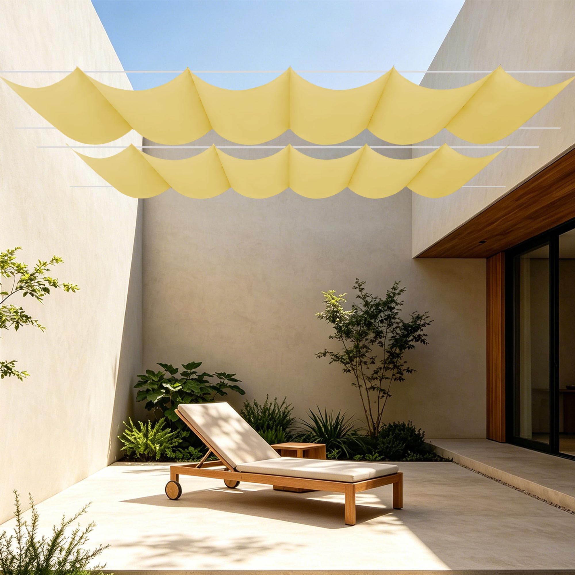 Voile ombrage vague rectangulaire 750x650 cm sable pour grand jardin