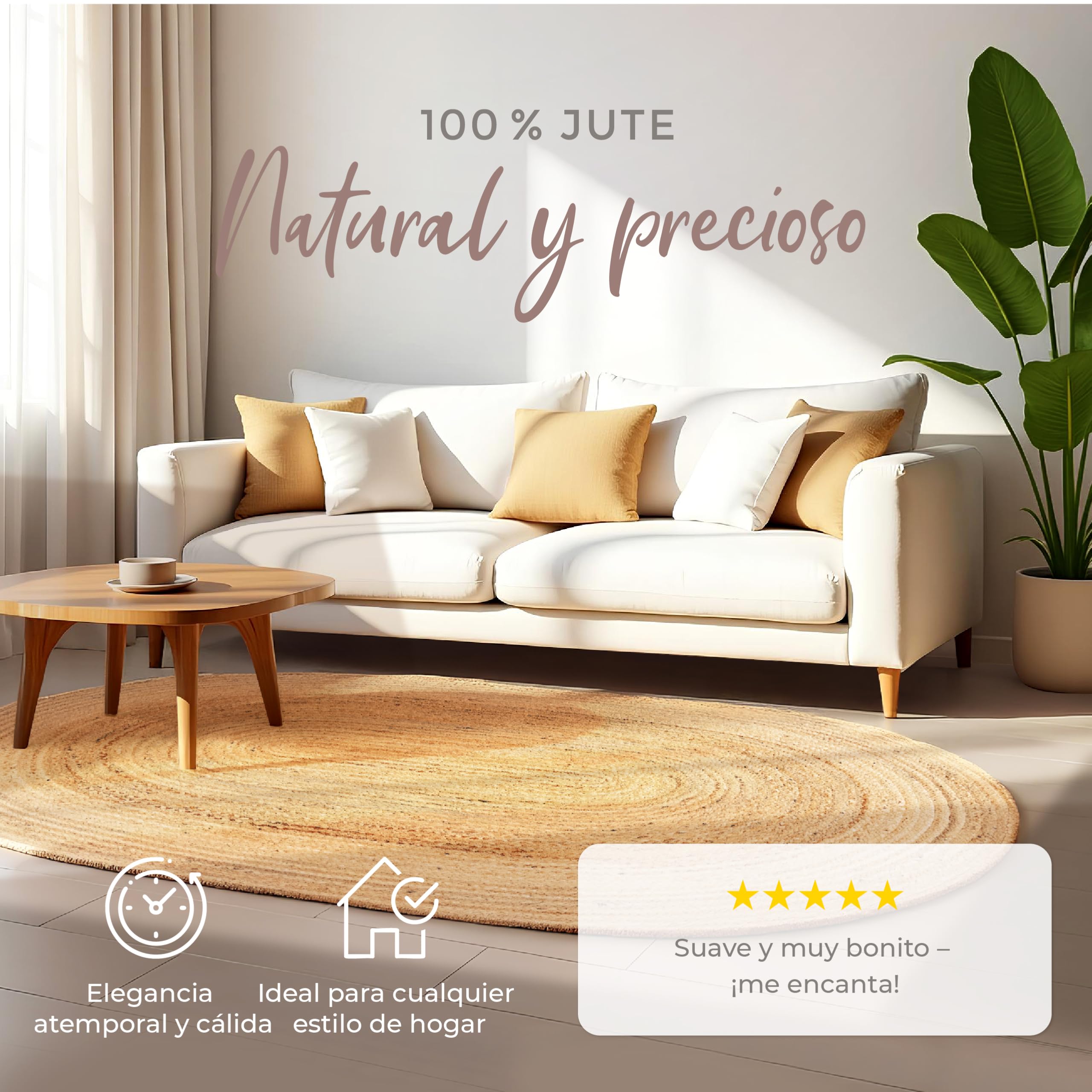 carpetfine Alfombra de Oval Yute Nele Beige 80x150 cm | Alfombra Moderna para salón y Dormitorio