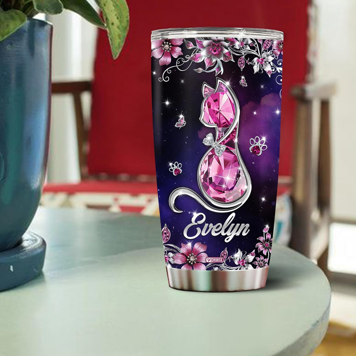 Personalized Cat Tumbler Gifts for Women Insulated Stainless Steel Coffee Mug 20oz Gift for Cat Lover Owner Girls Wife Daughter Christmas Birthday Mothers Day Valentine Water Bottle with Lid