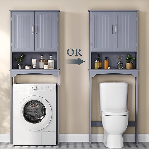 Miniatura 7 de Yaheetech Armario de baño sobre el inodoro con 2 puertas y estante ajustable, estante de inodoro independiente que ahorra espacio, 24.5 pulgadas de