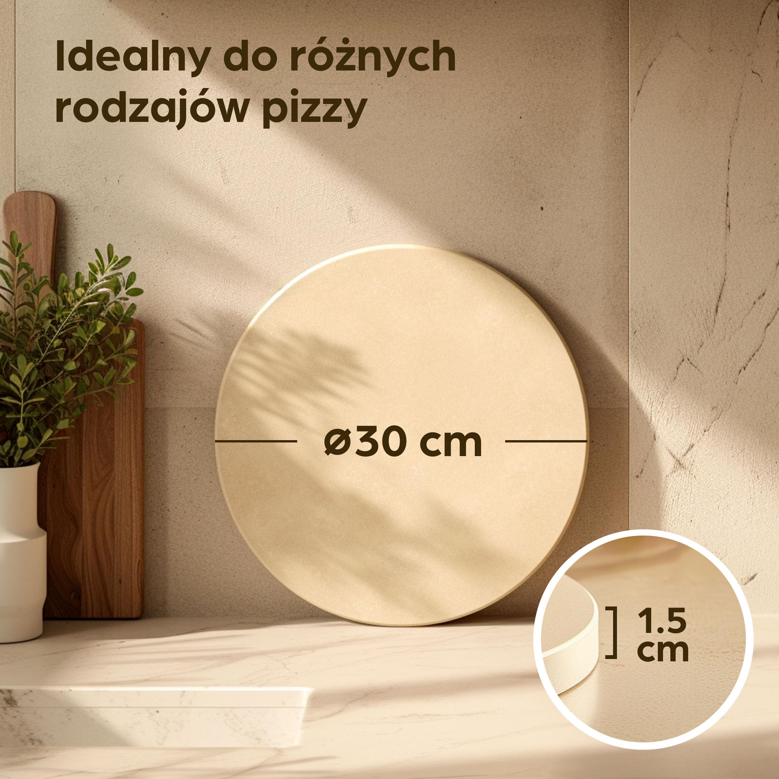 Kamień do Pizzy do Piekarnika Okrągły - 30 cm do Grilla Gazowego i Piekarnika - Do chrupiącego spodu - Kamienna płyta wykonana z kordierytu do 900 °C - Zatrzymująca ciepło