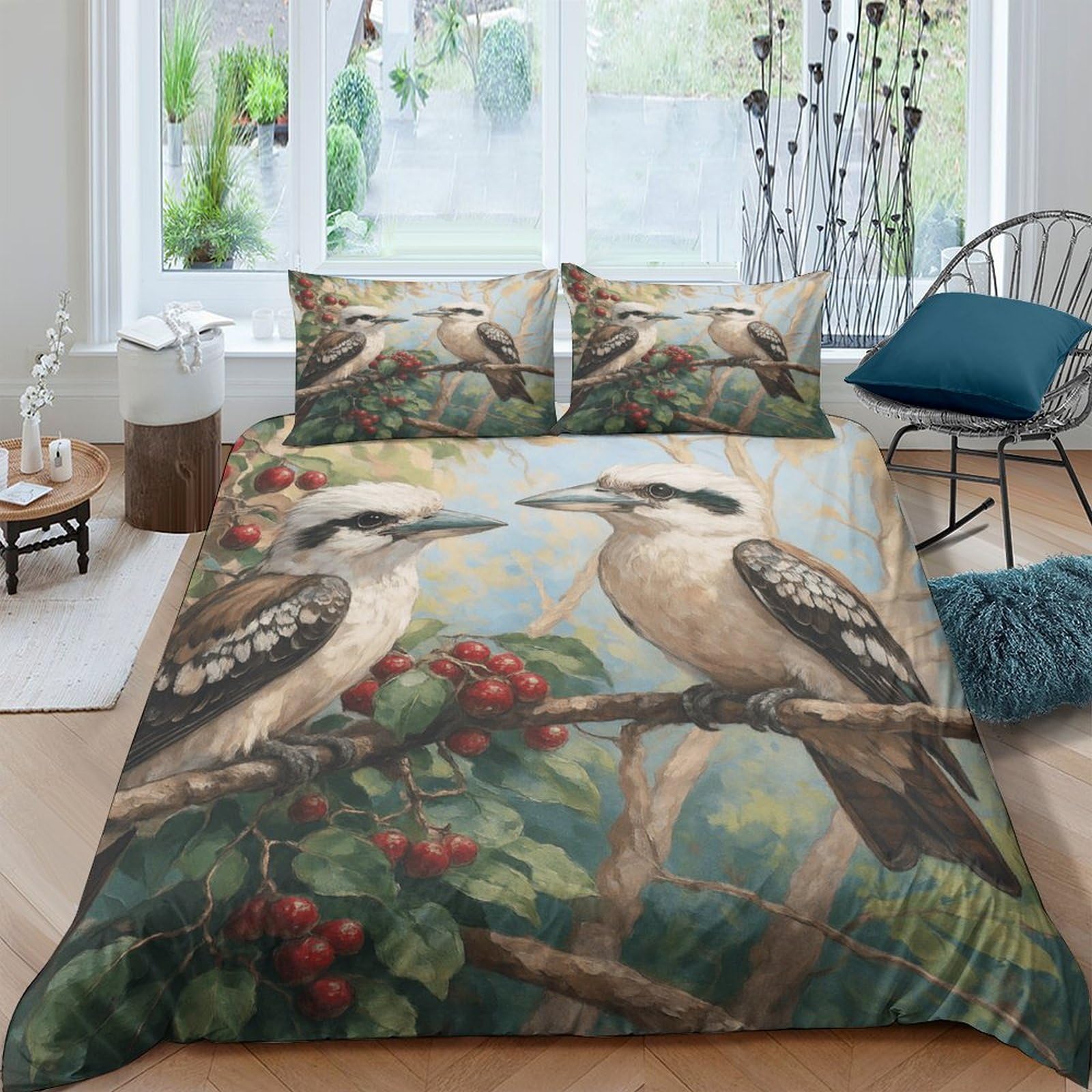 Ctjqhvkz Style-7 3D Printed Kookaburra Bird Fitted Sheet Microfiber Soft Nature Branch Bed Cover Bedroom Decor Single（135X200cm）